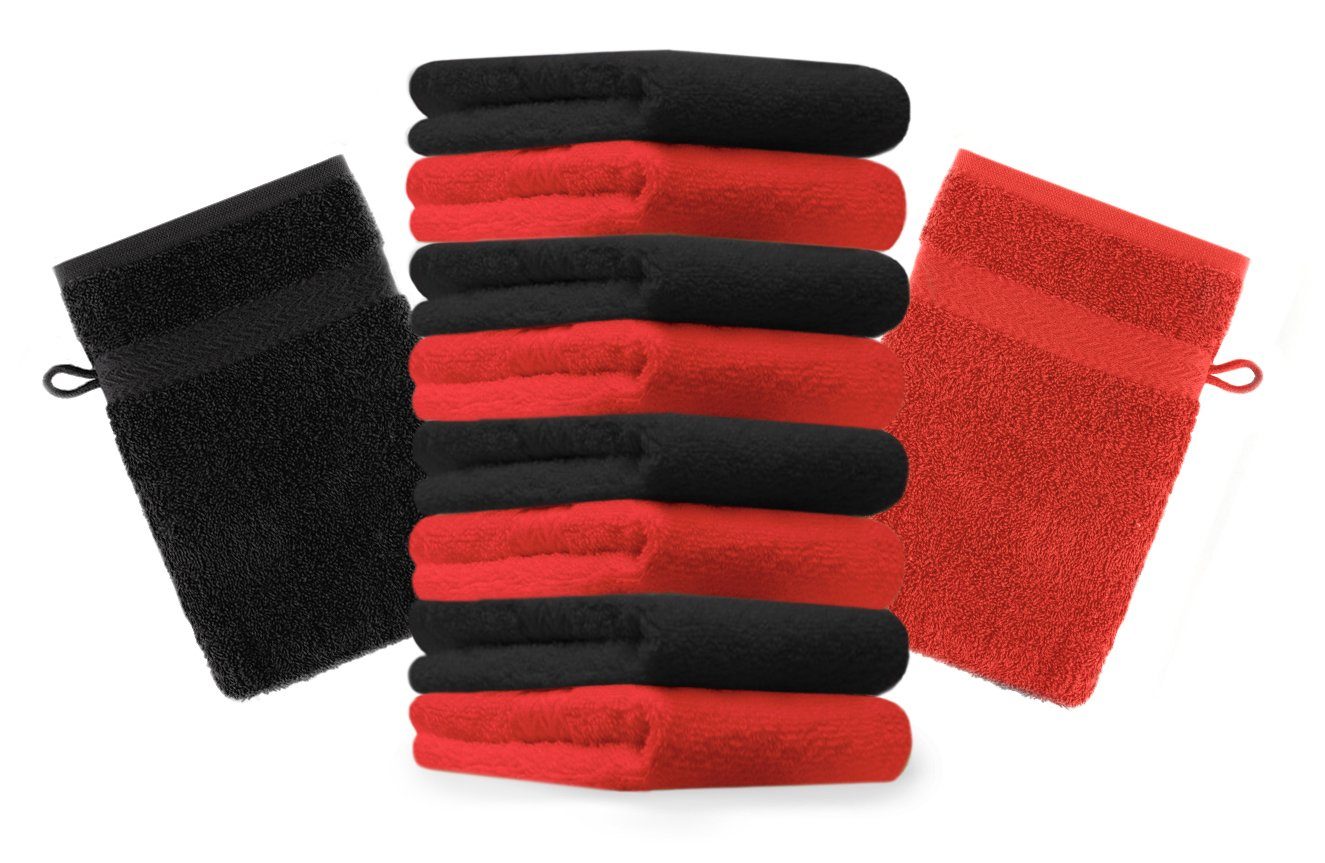 Betz Waschhandschuh 10 Stück Waschhandschuhe Premium 100% Baumwolle Waschlappen Set 16x21 cm Farbe rot und schwarz