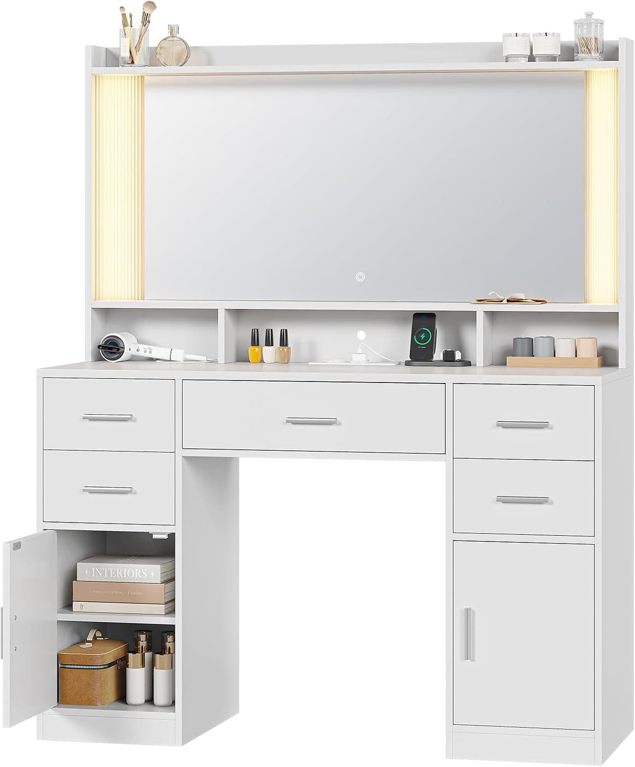 MSMASK Schminktisch mit LED-Beleuchtung und Steckdose, 50x84cm Großspiegel günstig online kaufen