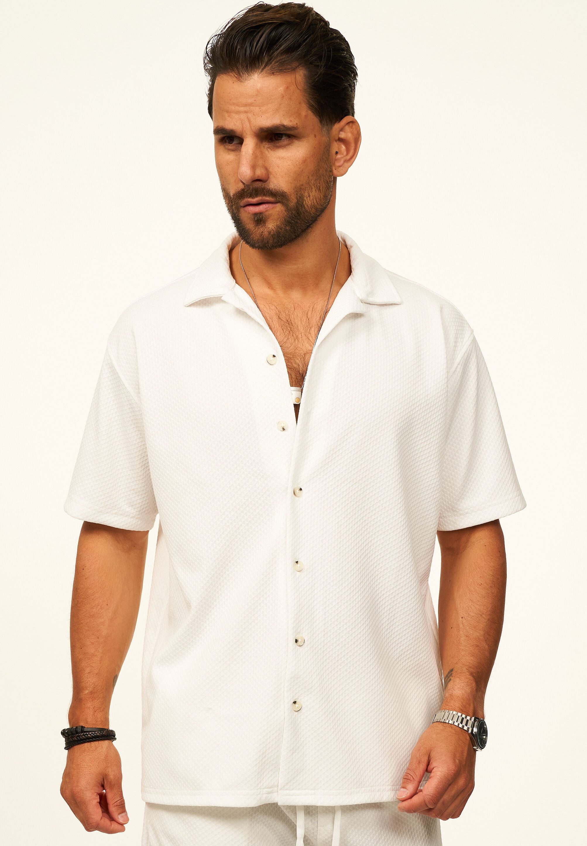 CARISMA Kurzarmhemd mit Struktur als lässiges Sommerhemd - Poloshirt für Herren Herren Polohemd T-Shirt im Regular-Fit - Strandhemd