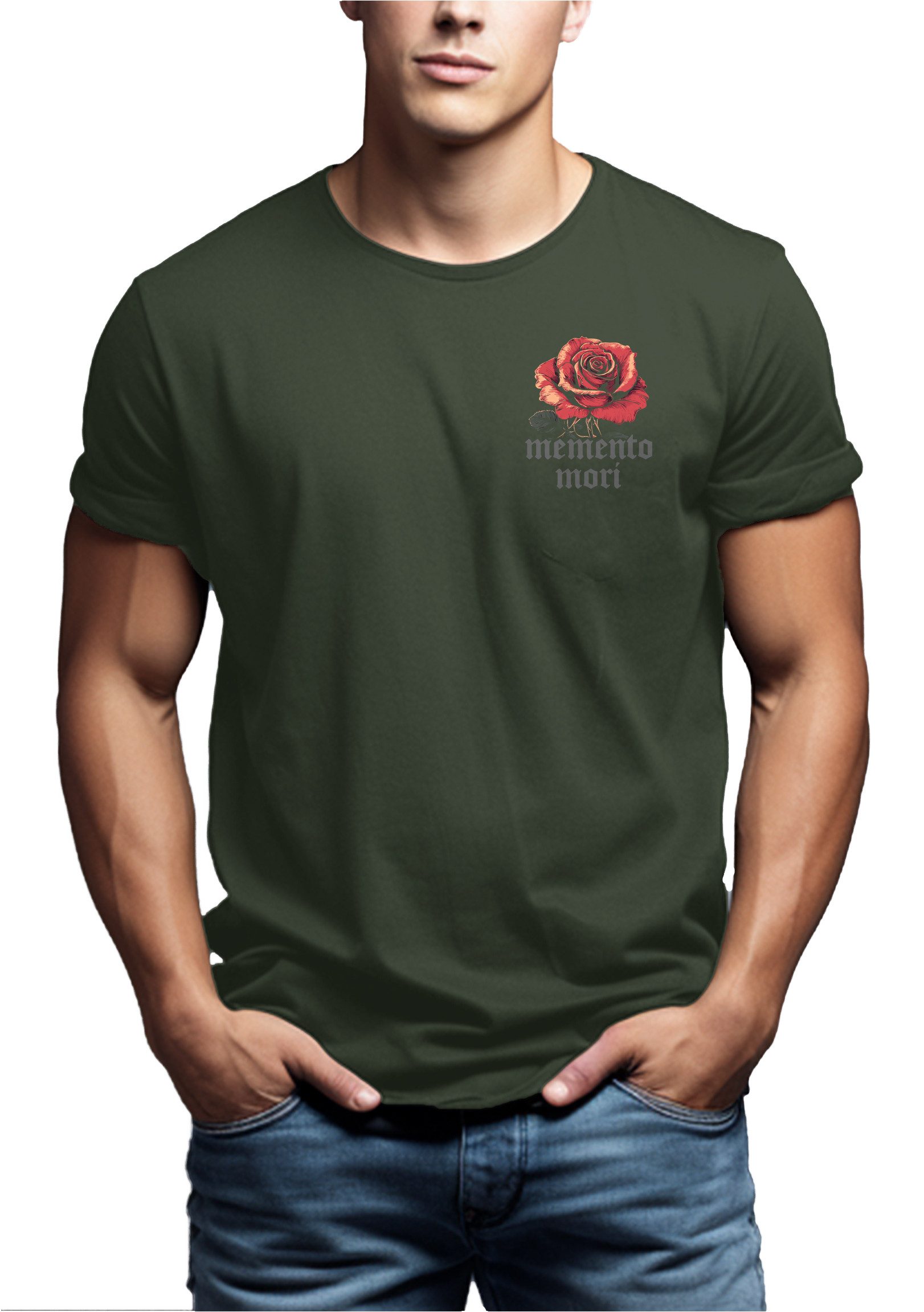 MAKAYA T-Shirt Herrenshirt mit Rose auf der Brust – Geschenk für Männer (Schwarz, Blau, Blaugrau, Grün, S, M, L, XL, XXL, XXXL, XXXXL, XXXXXL) Baumwolle