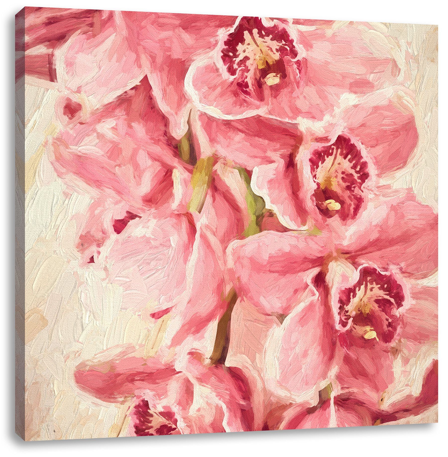 Orchideenblüten St), (1 Pixxprint fertig inkl. Kunst, Rosane bespannt, Leinwandbild Rosane Orchideenblüten Zackenaufhänger Leinwandbild Kunst