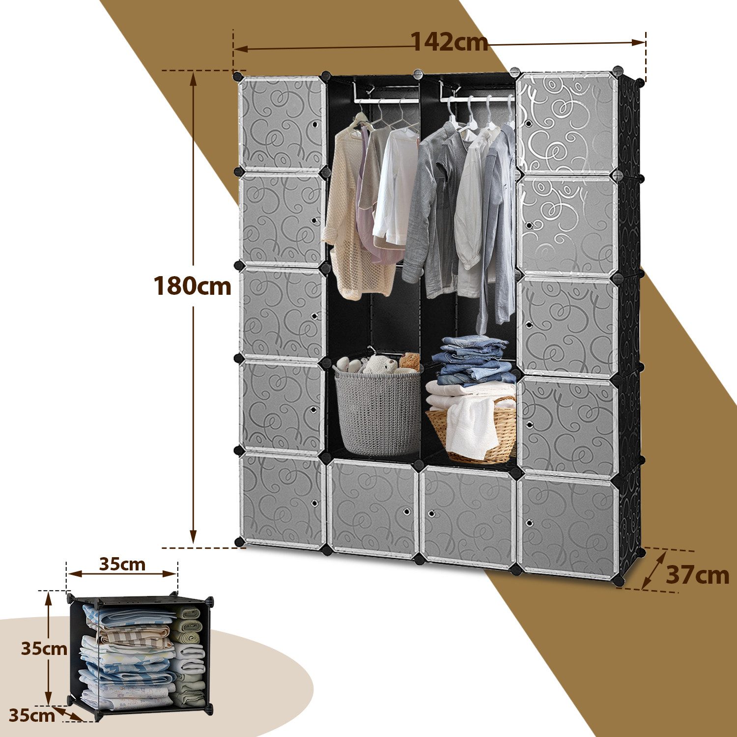 Clanmacy Kleiderschrank Kleiderschrank DIY Regalsystem Steckregal günstig online kaufen