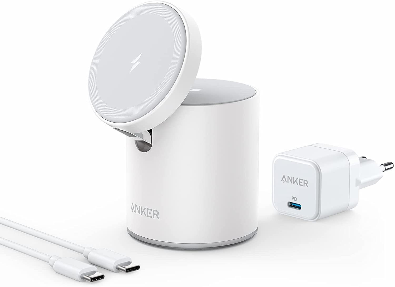 Anker 623 Mag-Go 2-in-1 - Kabelloses Ladegerät - magnetisch weiß Wireless  Charger