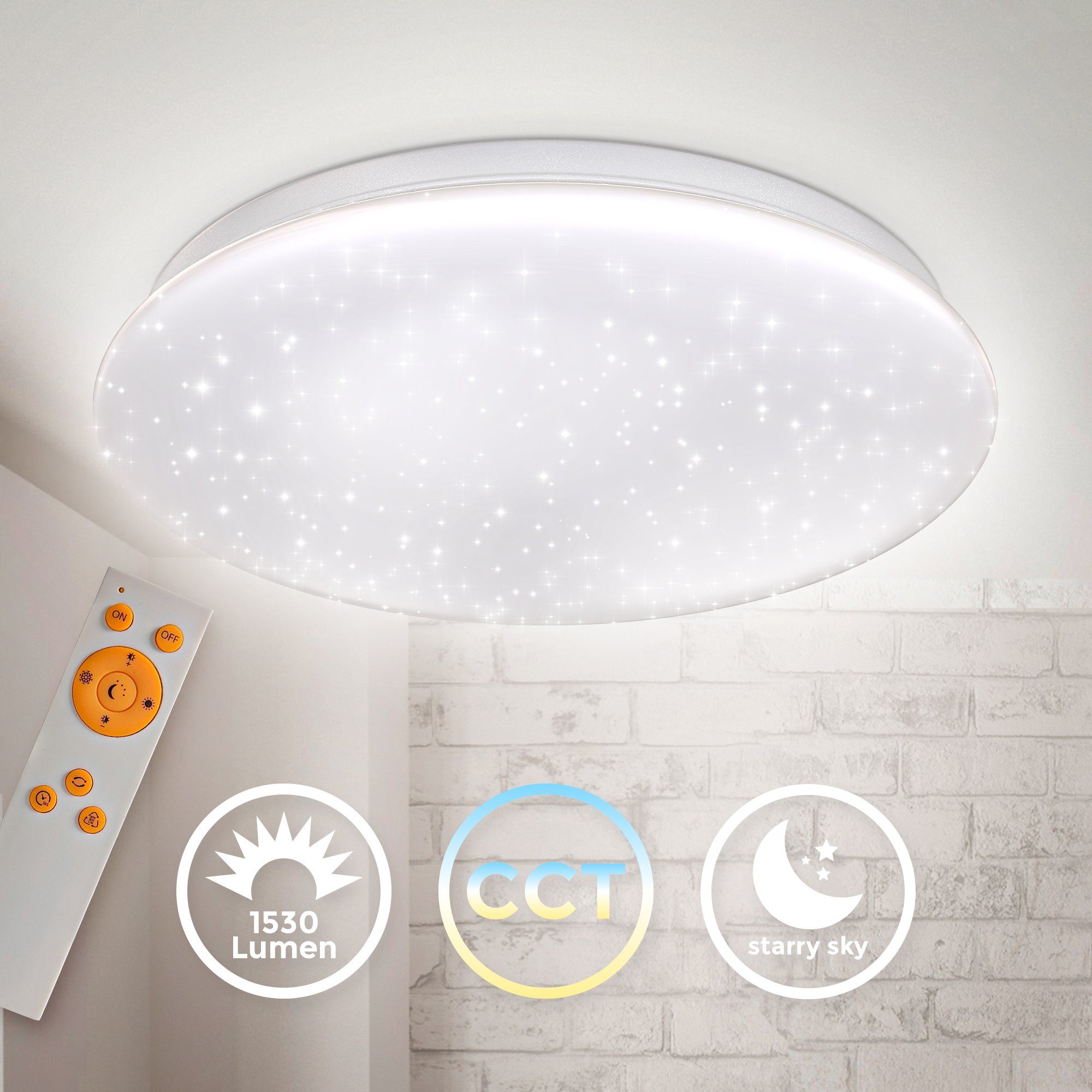 Sternenhimmel, Deckenlampe, LED, Deckenleuchte, 17W B.K.Licht fest dimmbar, Farbtemperatursteuerung LED Neutralweiß, integriert,