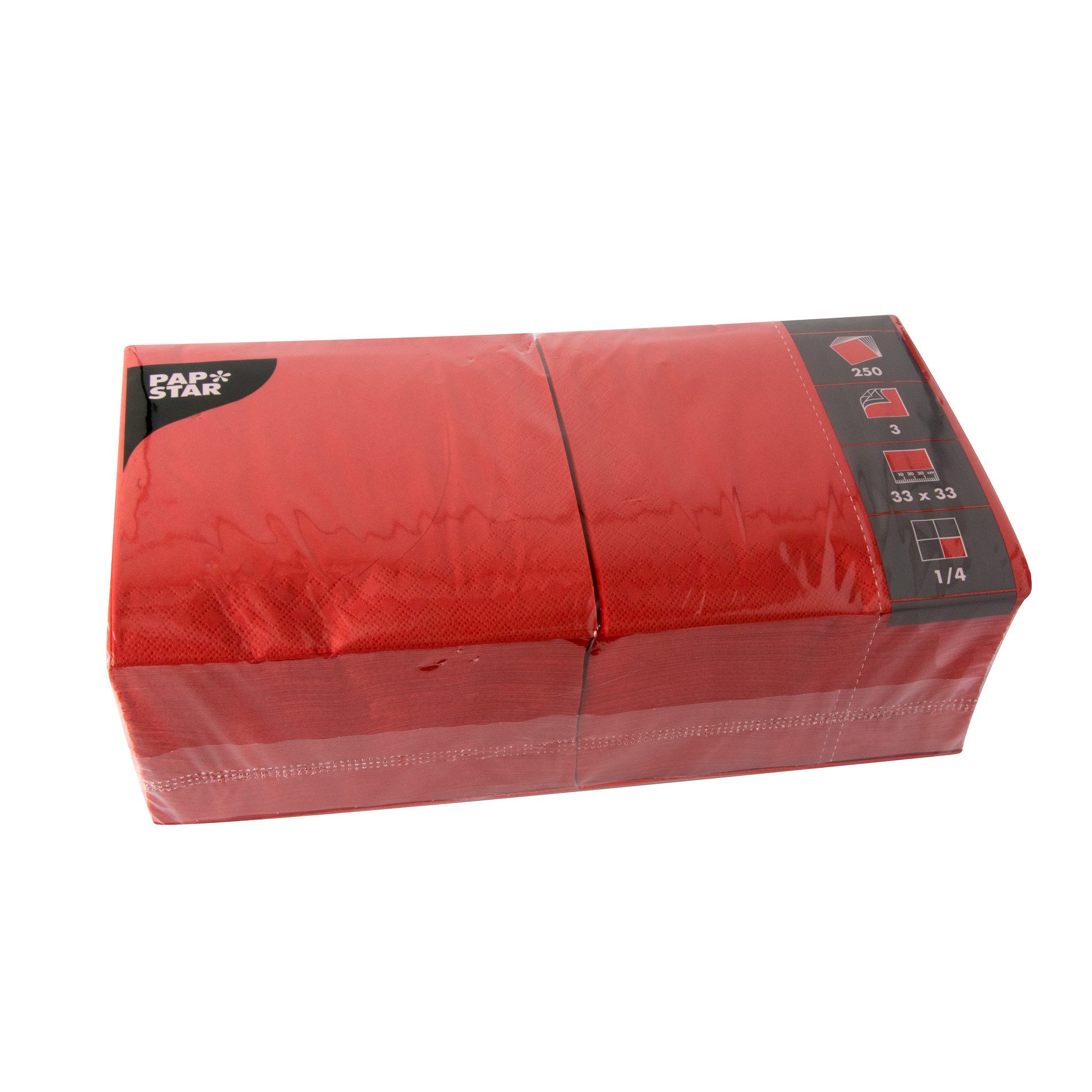 PAPSTAR Papierserviette, Servietten Papier 33x33cm 3-lagig 1/4-Falz 250 Stück Rot