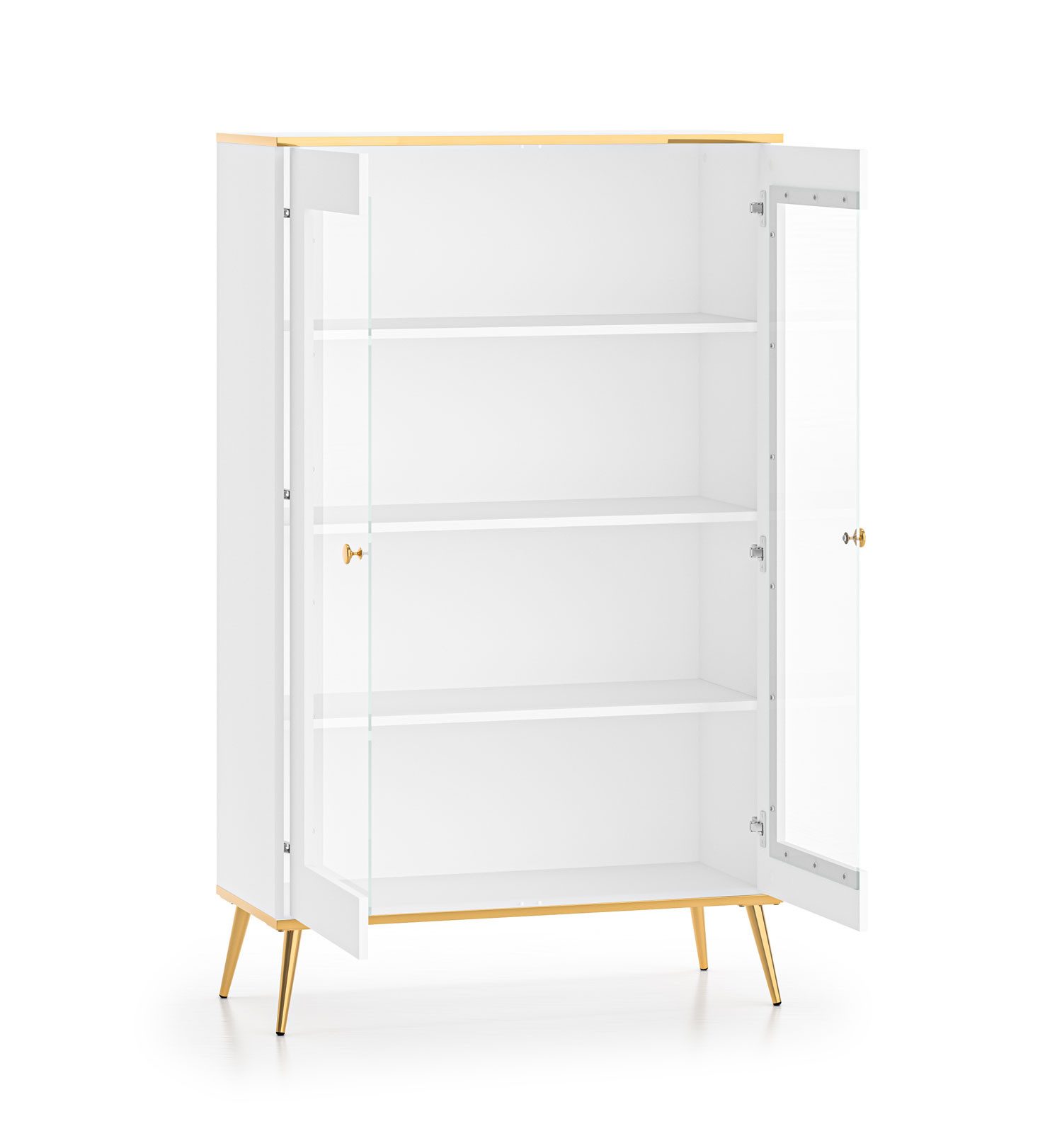 Feldmann-Wohnen Glasvitrine Viterbo (Viterbo, 1-St., Vitrine) 92x40x152cm Alpinweiß Absetzungen Goldfarben