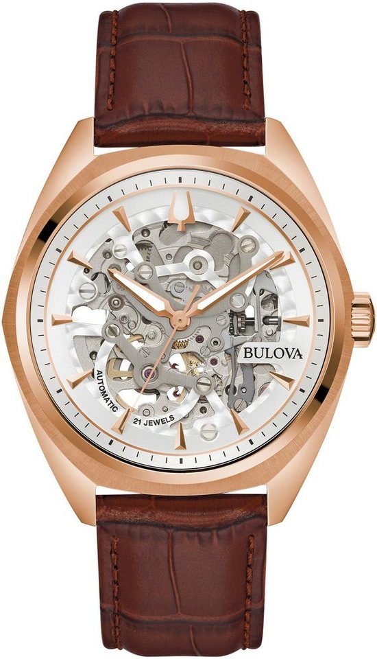 Bulova Mechanische Uhr 97A175, Edelstahlgehäuse, roségoldfb.  ionenplattiert, Ø ca. 41 mm