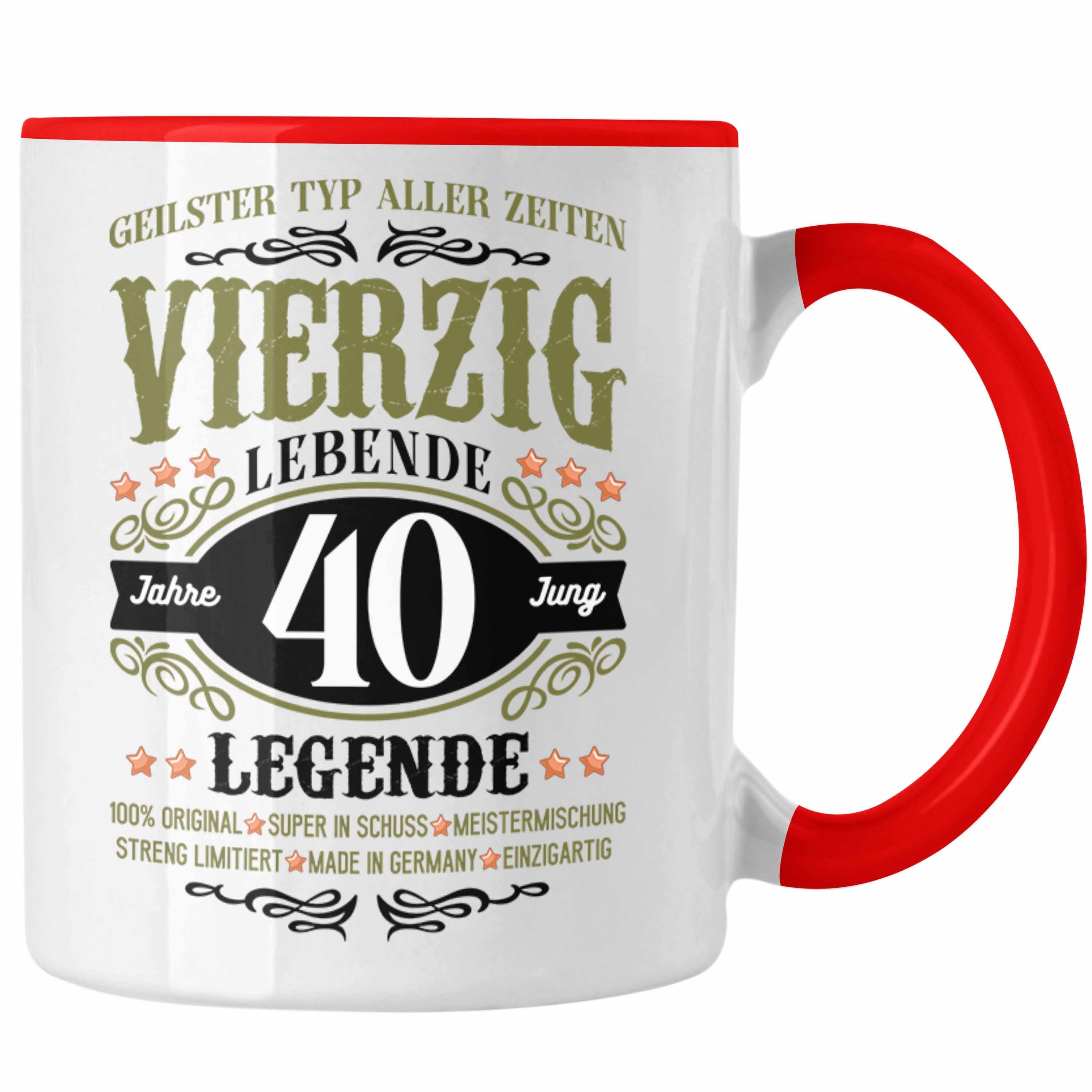 Trendation Tasse Trendation - 40. Geburtstag Tasse Mann Geschenk 40er Geschenkidee 40 Vater Männer Lustig Geschenke 40 Jahre Alt Streng Limitiert Männer Vater Rot | Teetassen