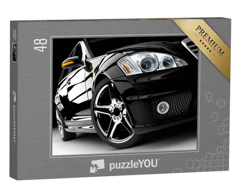 puzzleYOU Puzzle Ein modernes und elegantes schwarzes Auto, 48 Puzzleteile, puzzleYOU-Kollektionen Autos