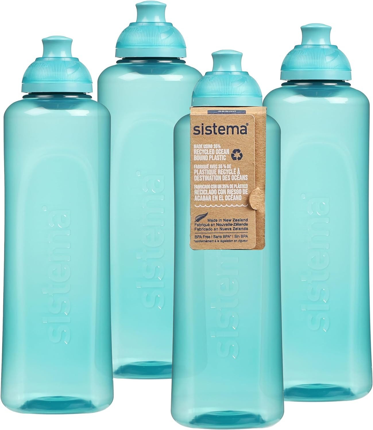 Trinkflasche Sistema Swift Twist 'n' Sip Sport-Wasserflaschen, 480 ml, 4 Stück