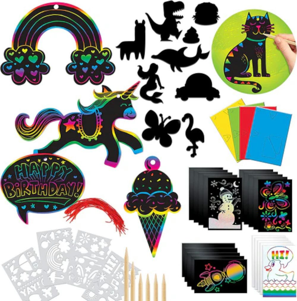 UE Stock Bastelkartonpapier 88-teiliges Bastelset mit Kratzpapier zum Zeichnen und Basteln, für stundenlangen Spaß und kreative Entfaltung