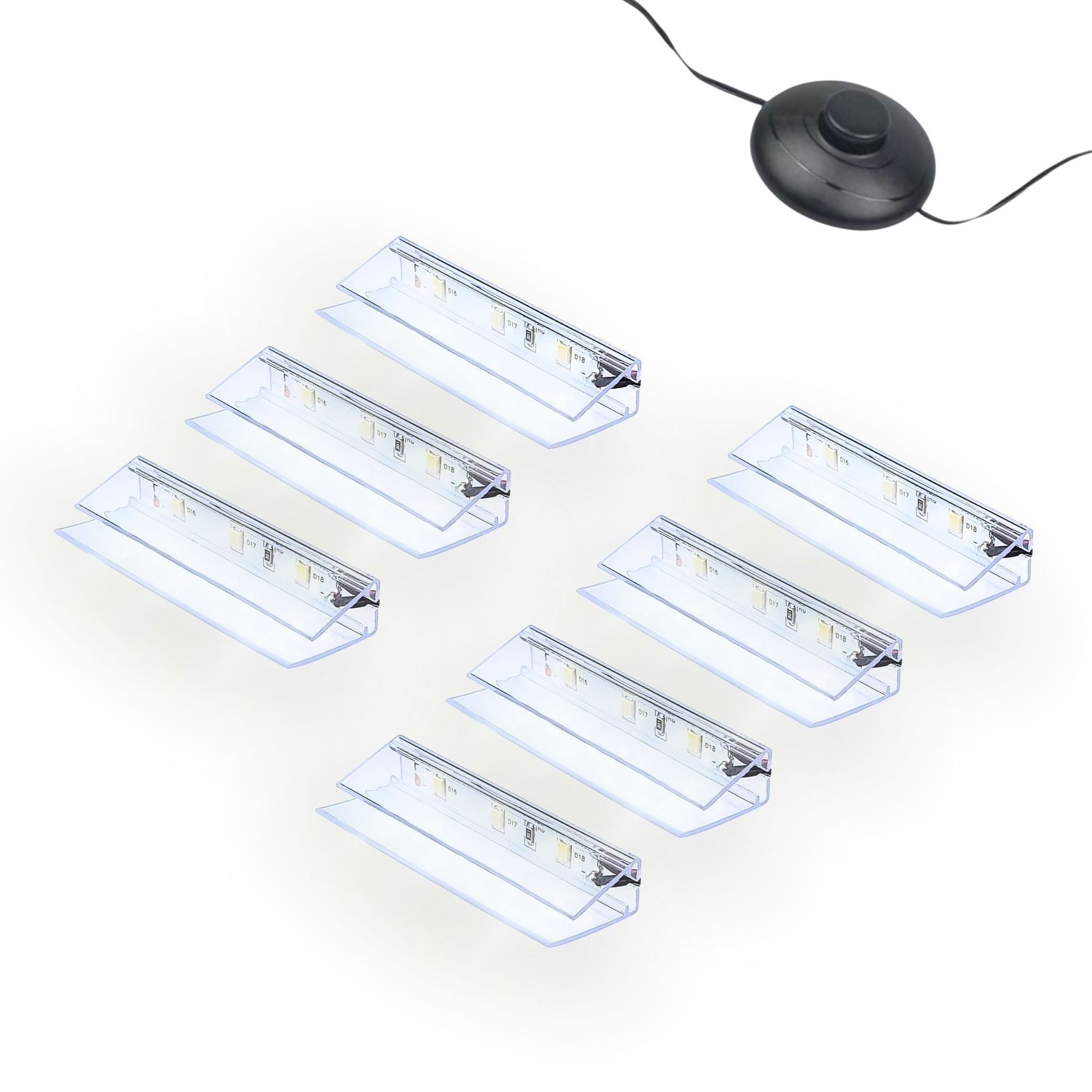 kalb LED Glaskantenbeleuchtung LED Glaskantenbeleuchtung Clip Set 3000K/5000K Transparent Plug & Play, 7er Set kaltweiß