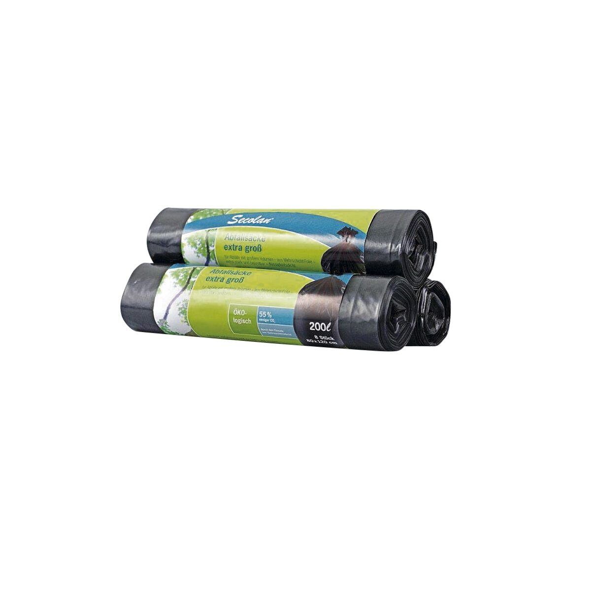SECOLAN Müllbeutel, 8 Stück/Rolle, 200 Liter, schwarz, extra reißfest