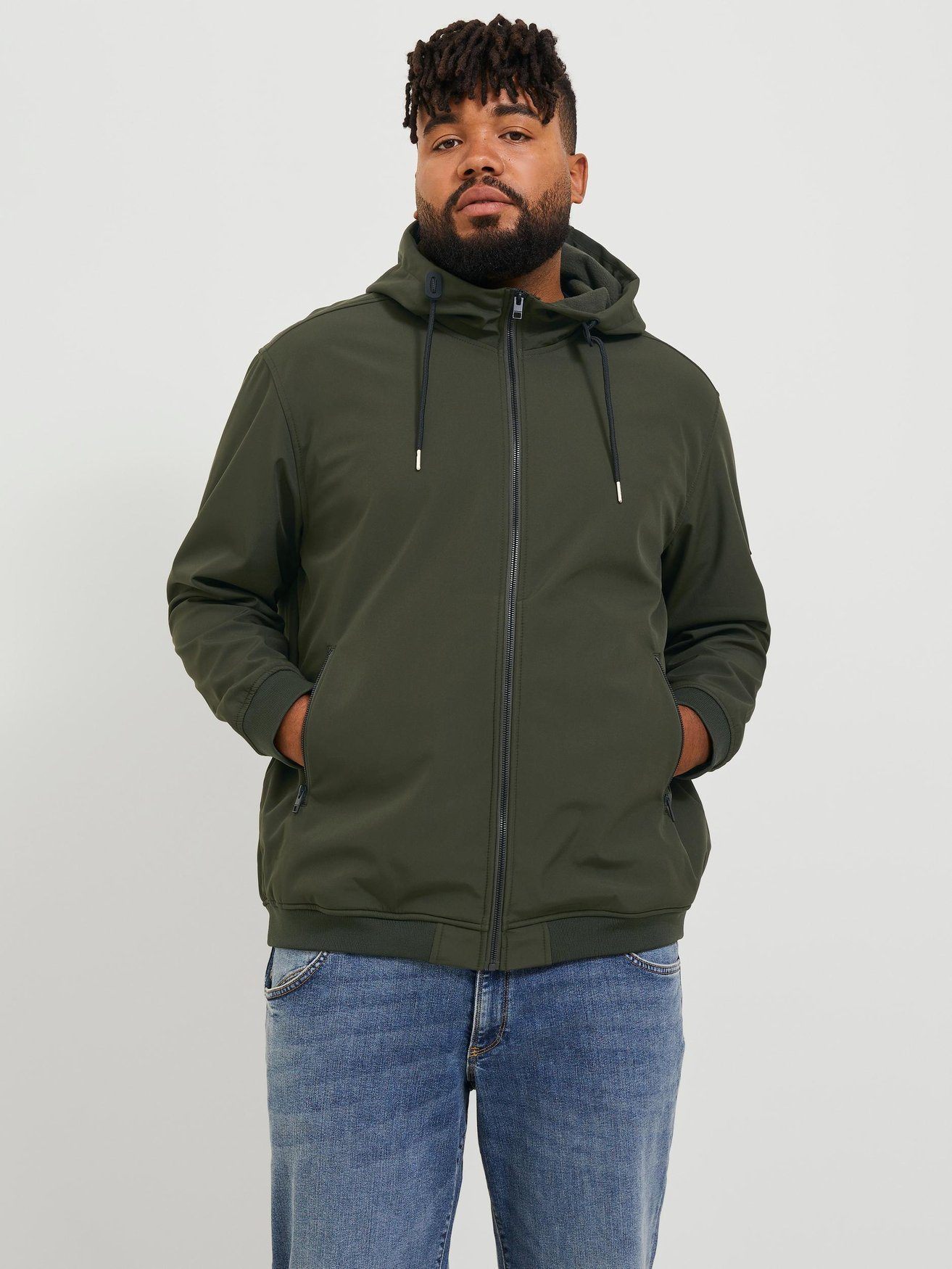 Jack & Jones Blouson Softshell Jacke Plus Oversize Biker Blouson Übergangs JJEBASIC 6018 in Grün-3 | Übergangsjacken