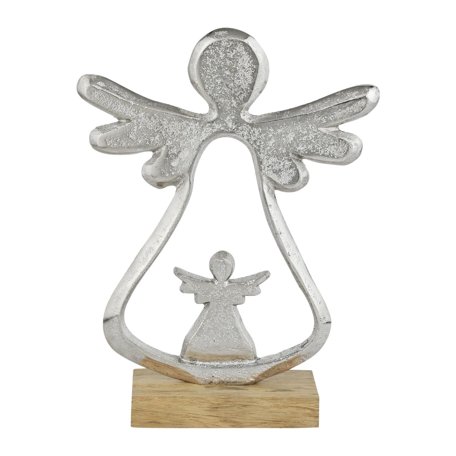 Marrakesch Orient & Mediterran Interior Dekofigur Weihnachtliche Dekofigur Engel modern aus Aluminium in Silber 21 cm (1 St), Handarbeit