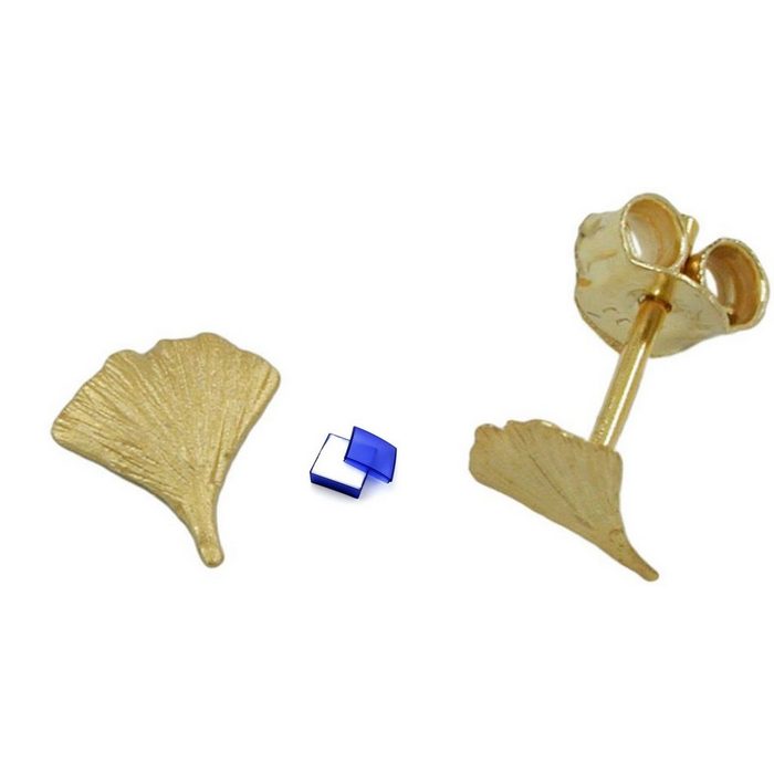 unbespielt Paar Ohrstecker Ohrringe Ohrstecker Ginkgoblatt matt 6 5 x 6 mm 375 Gold 9 Karat inklusive Schmuckbox Goldschmuck für Damen