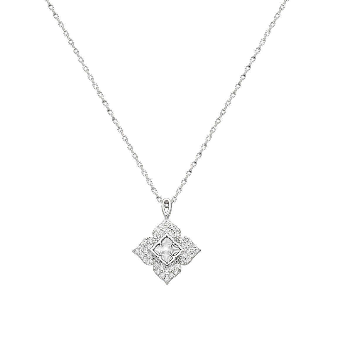 dKeniz Kette mit Anhänger Royal Flower 925/- Sterling Silber rhodieniert Zirkonia Weiß