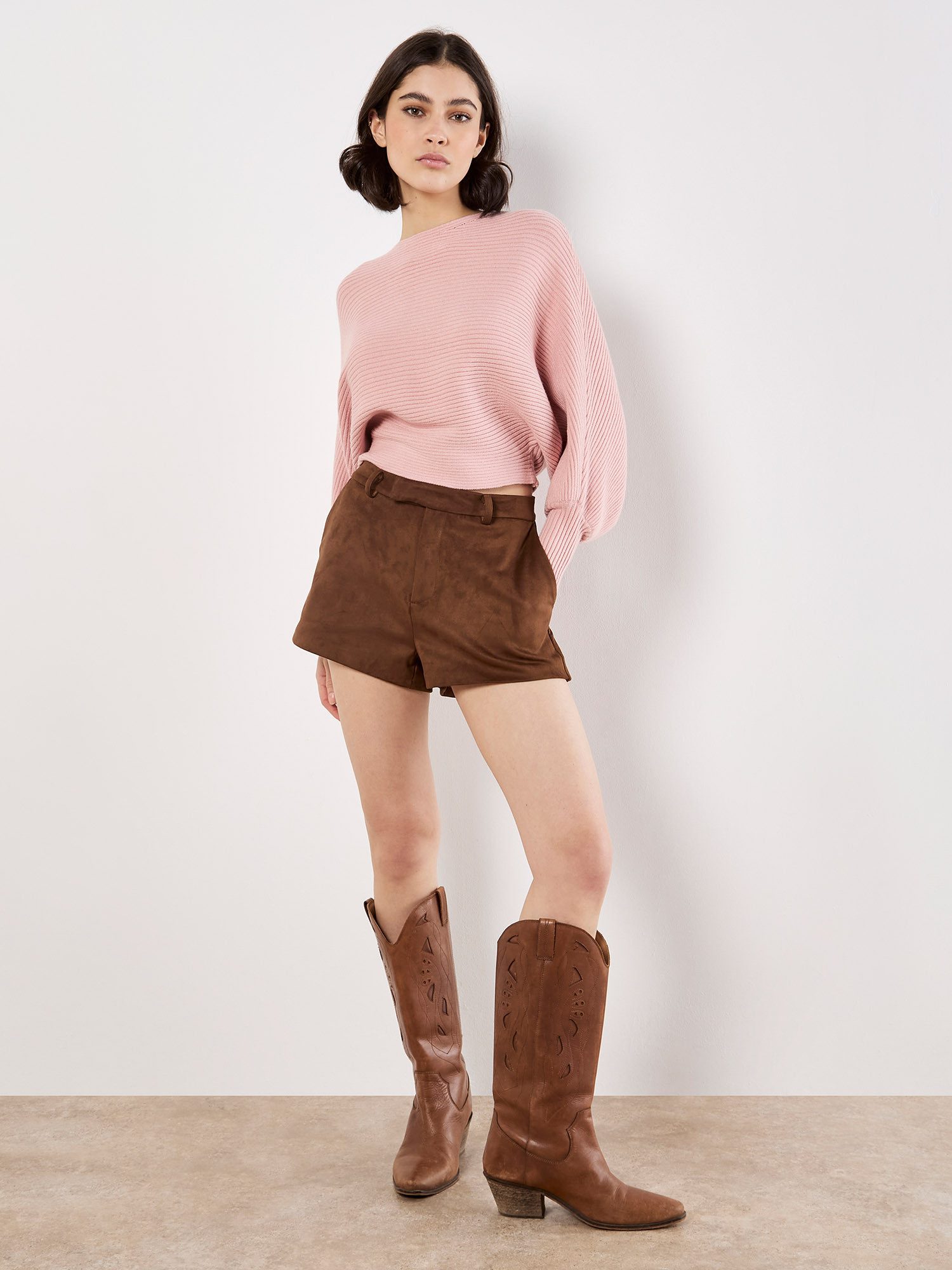 Apricot Rundhalspullover gerippter Pullover mit Fledermausärmeln günstig online kaufen