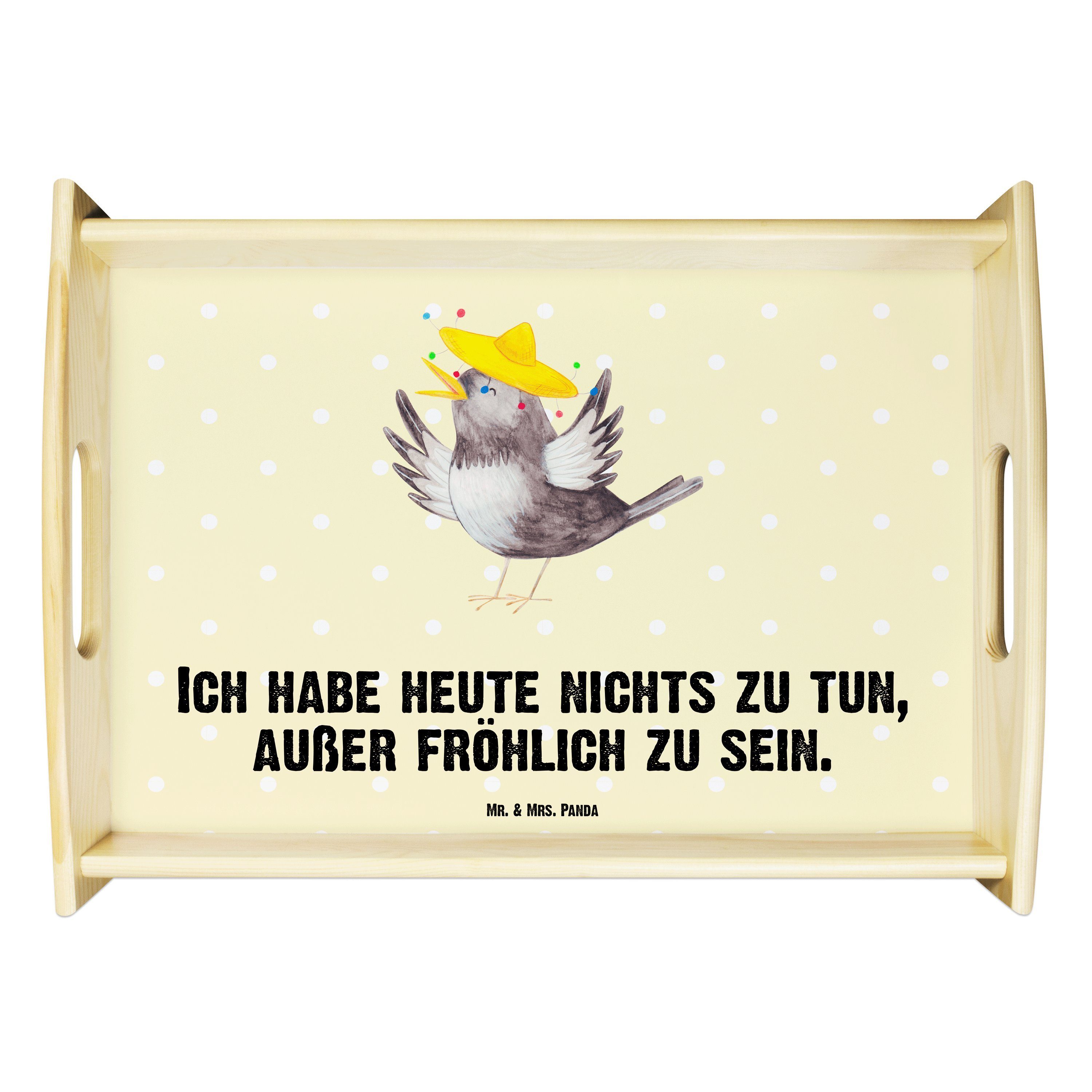 Mr. & Mrs. Panda Tablett Rabe mit Sombrero - Gelb Pastell - Geschenk, glücklich sein, Küchenta, Echtholz lasiert, (1-tlg) | Tabletts