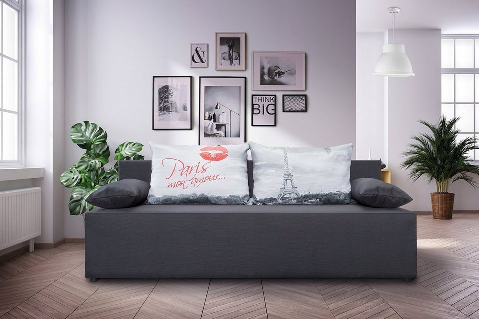 exxpo - sofa fashion 3-Sitzer, mit Schlaffunktion und Bettkasten, inkl.  loser Zier- und Rückenkissen, Inklusive loser Zier- und Rückenkissen  jeweils 2