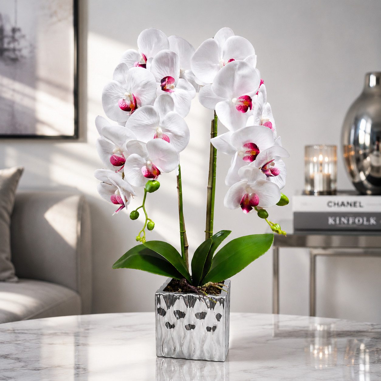 Kunstorchidee PASCH® Orchidee künstlich wie echt in Hochglanz-Keramiktopf Orchidee, PASCH, Hochglanz Keramiktopf