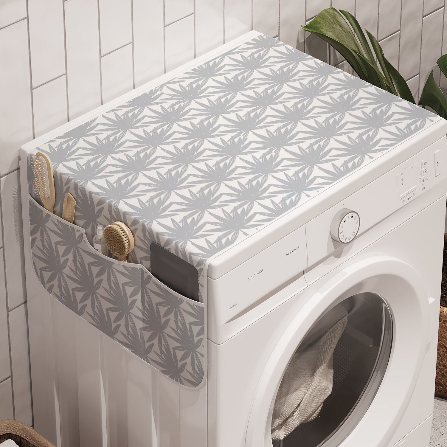 Abakuhaus Badorganizer Anti-Rutsch-Stoffabdeckung für Waschmaschine und Trockner, Natur Soft Tone Leaves Pattern
