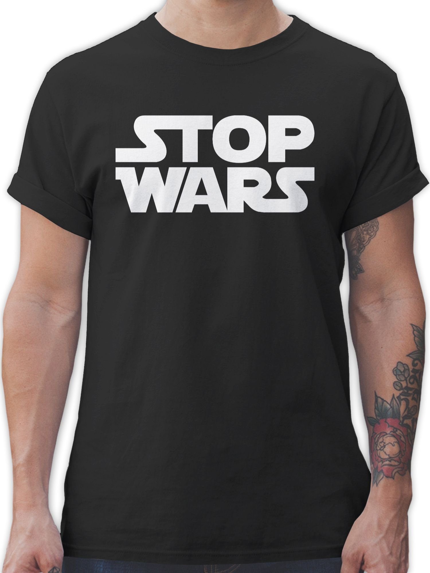 Shirtracer T-Shirt Stop Wars weiß Sprüche Statement 01 Schwarz