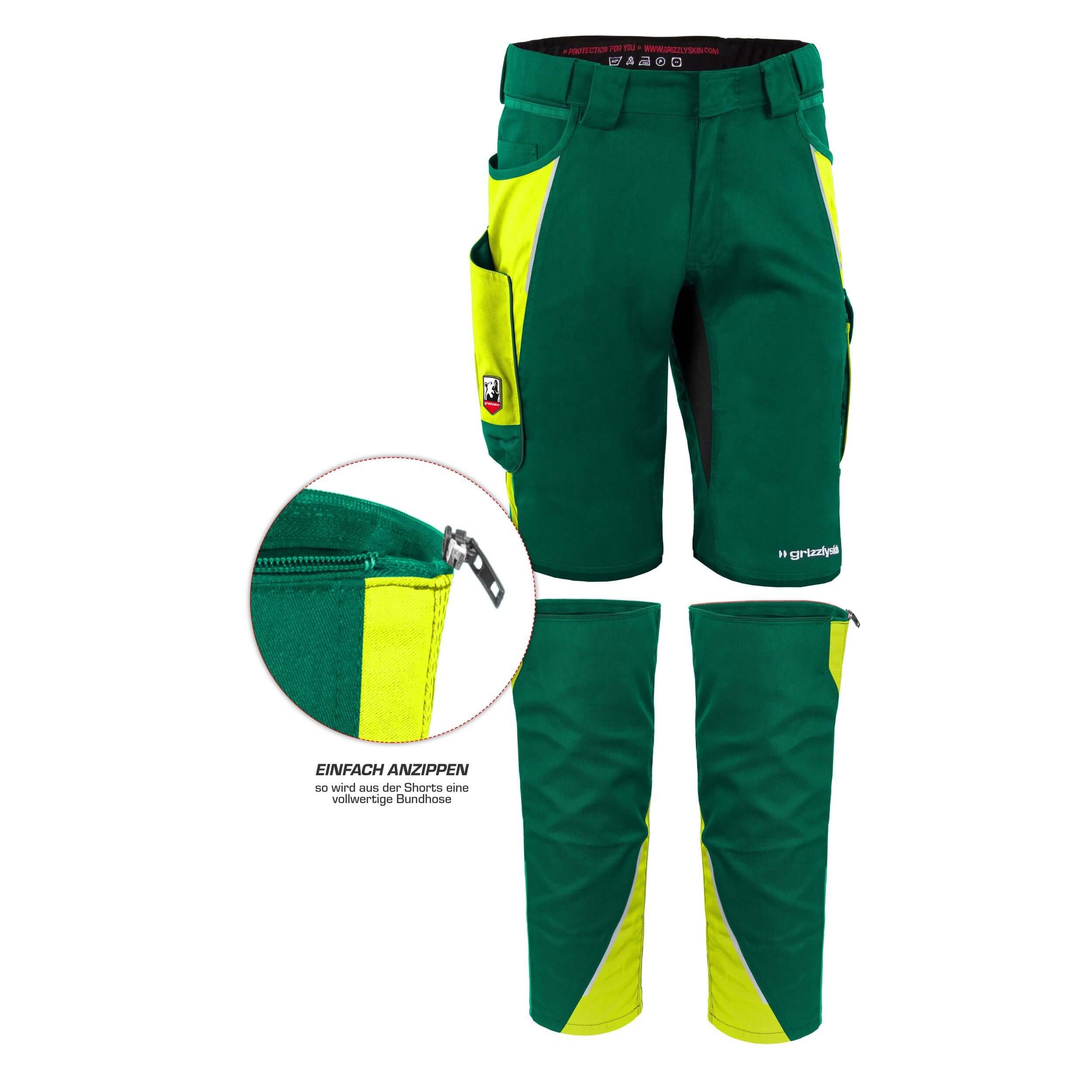Qualitex Workwear Arbeitsshorts ZIP-ON-BUNDLE IRON Shorts + Beinlinge aus Lyocell, Cordura & Stretch (2-tlg) modern kurze Arbeitshose - 13 Taschen - Strapazierfähig - Atmungsaktiv