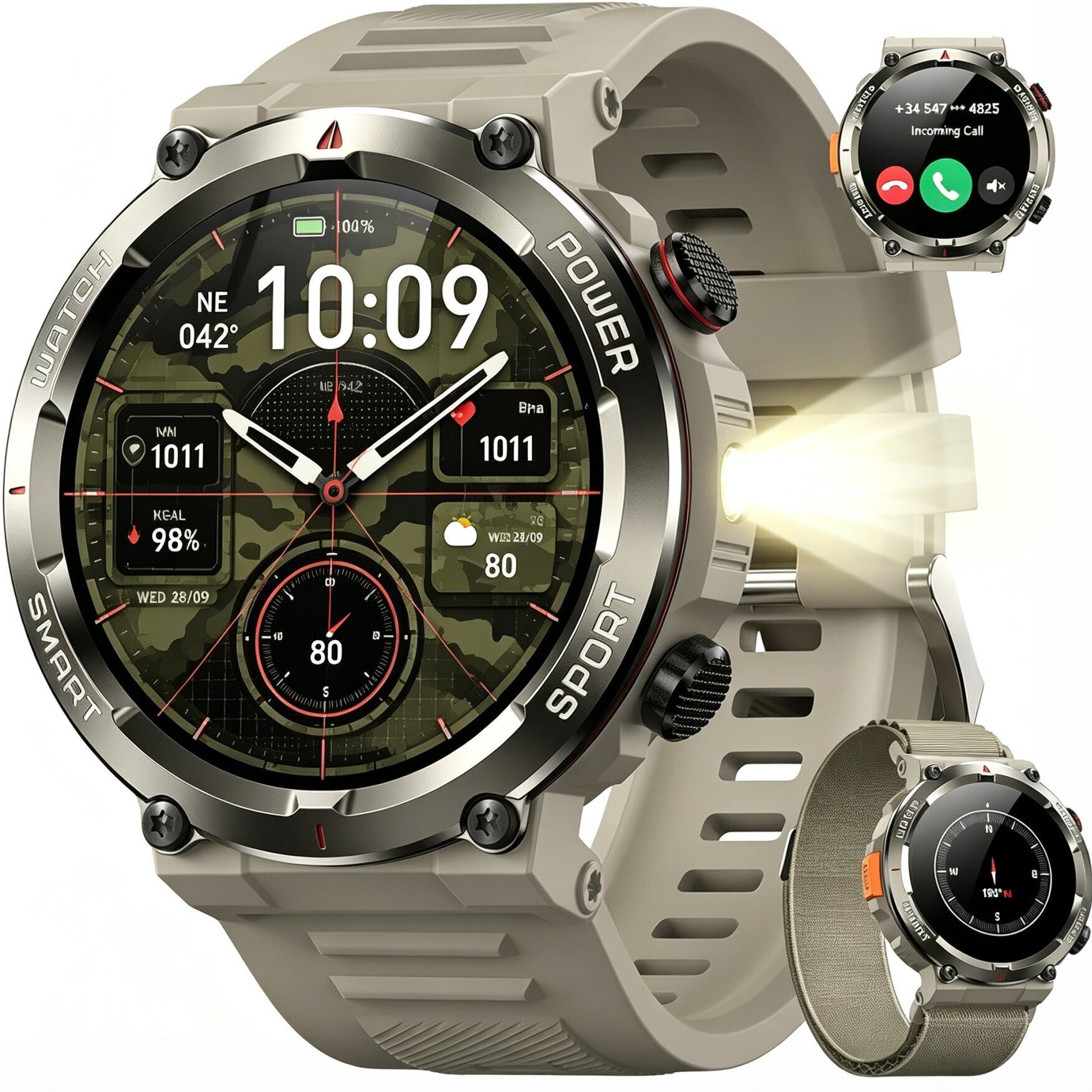 blackview 1,45'' Smartwatch Herren Militärqualität,960-mAh-Akku,100 Tage Standby Smartwatch (3,68 cm/1,45 Zoll, iOS/Android), IP68 Wasserdicht, Bluetooth-Anruf, Herzfrequenz,Uhr für Android/iOS