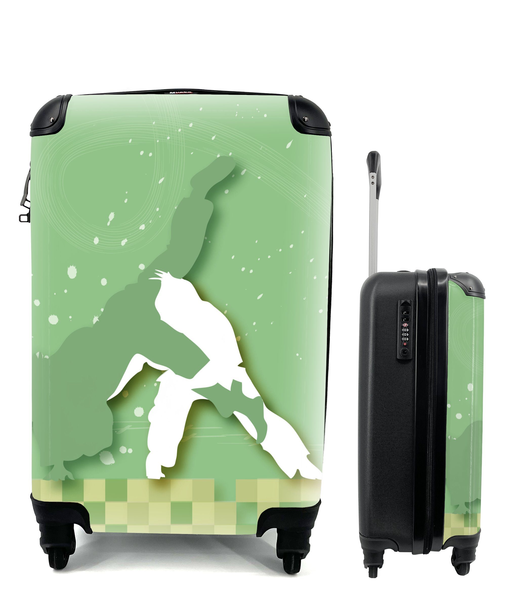MuchoWow Handgepäckkoffer Eine Illustration von zwei Frauen beim Judo, 4 Rollen, Reisetasche mit rollen, Handgepäck für Ferien, Trolley, Reisekoffer