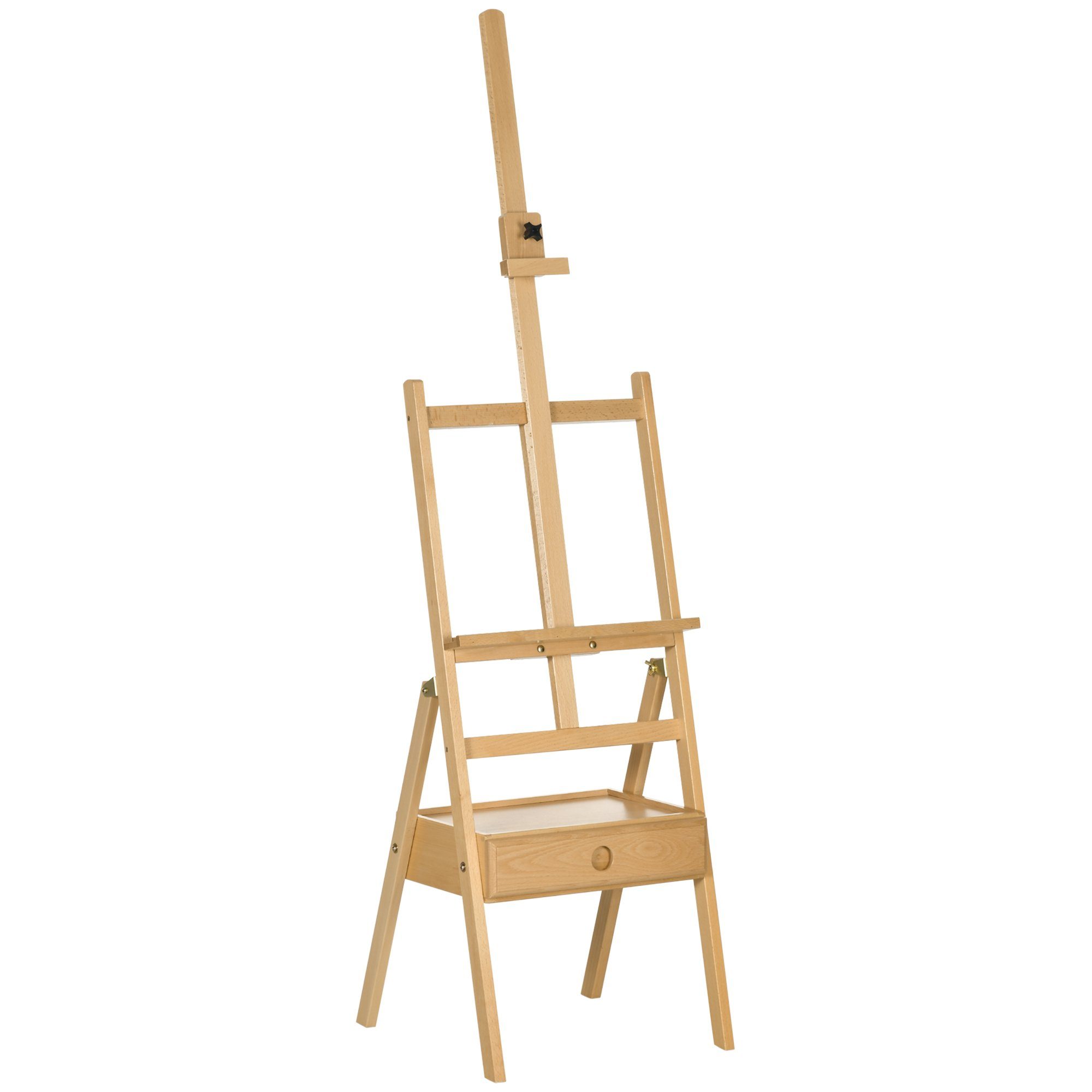 Vinsetto Staffelei Atelierstaffelei mit Halterung, Naturholz 43,5 x 43 x 150-190 cm