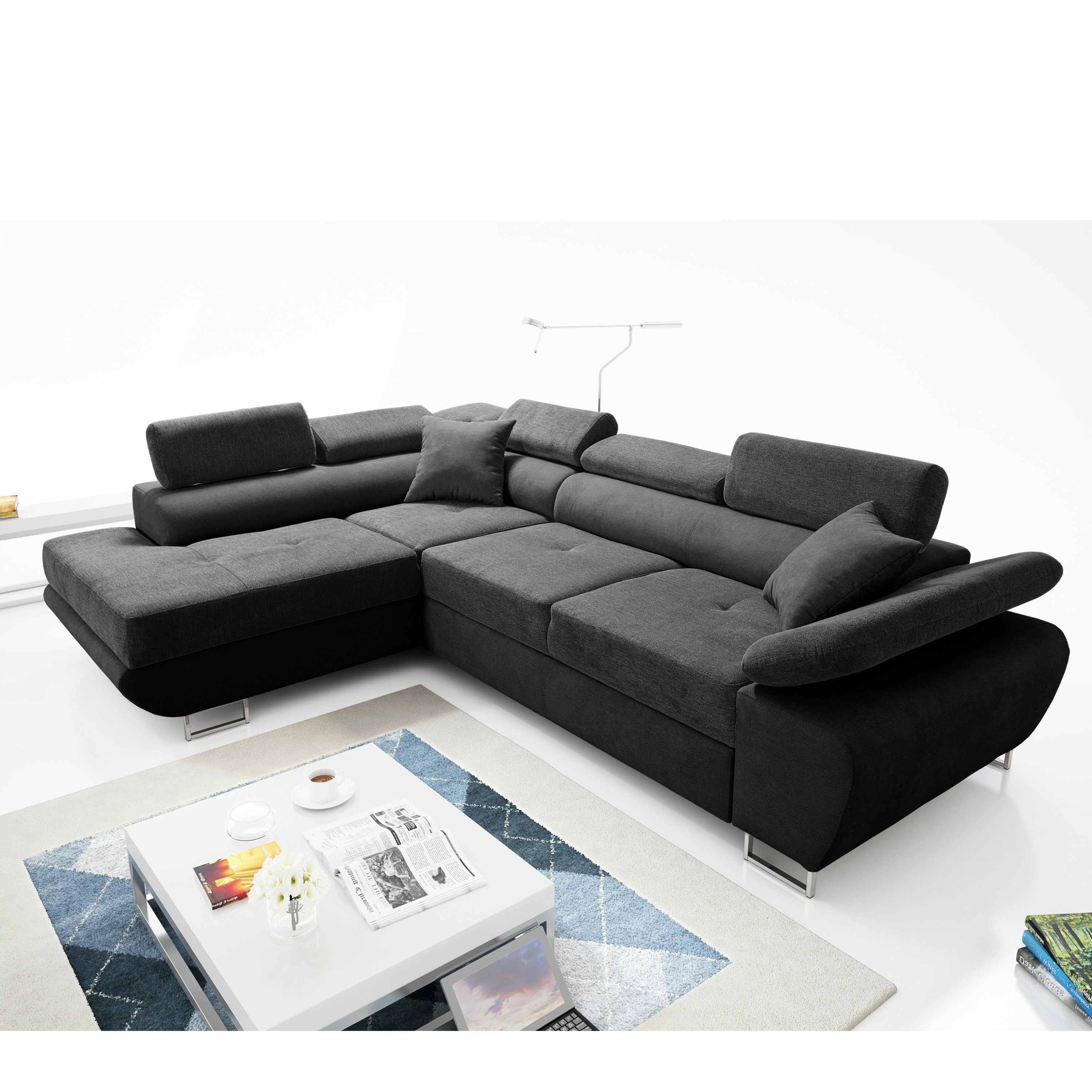 Wenus robin Kopfstützen Sofa BLACK Ecksofa Premium Bettkasten Verstellbare Schlaffunktion