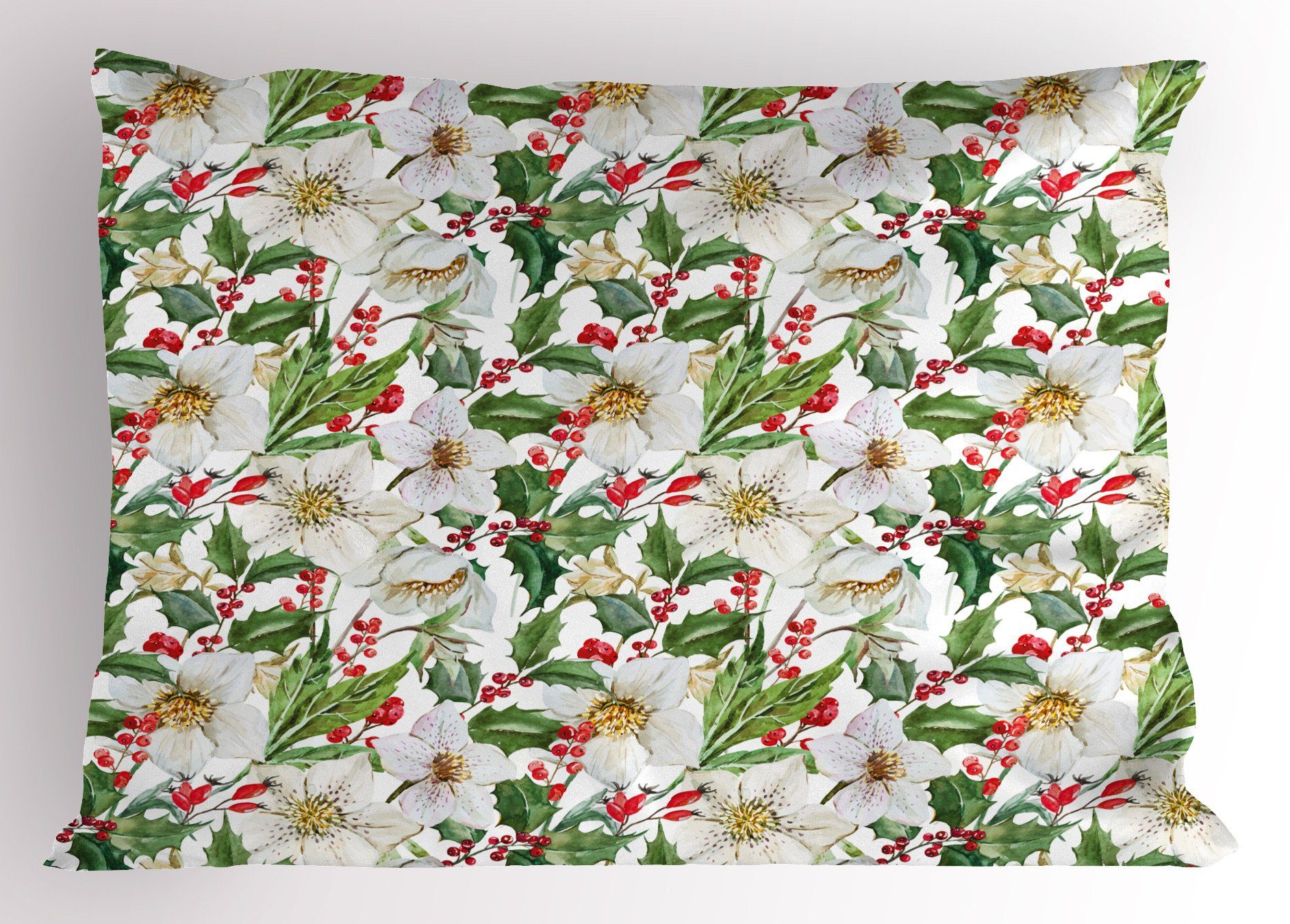 Kissenbezüge Dekorativer Stück), Poinsettia-Muster King Abakuhaus Size (1 Aquarell Standard Kissenbezug, Gedruckter