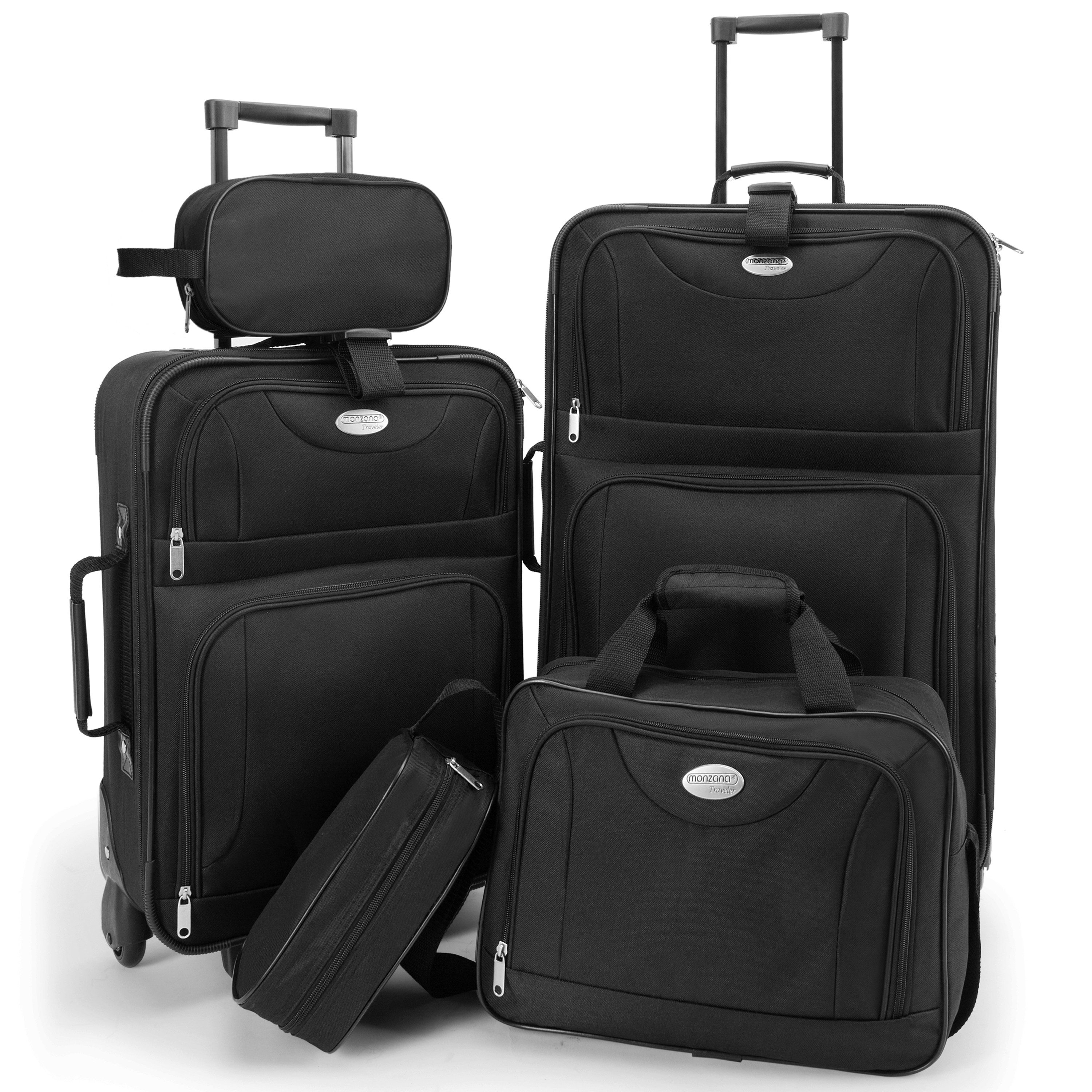 monzana Trolley, 2 Rollen, mit Netzfach Teleskopgriff Reisetasche Rollen Koffer Weichschale
