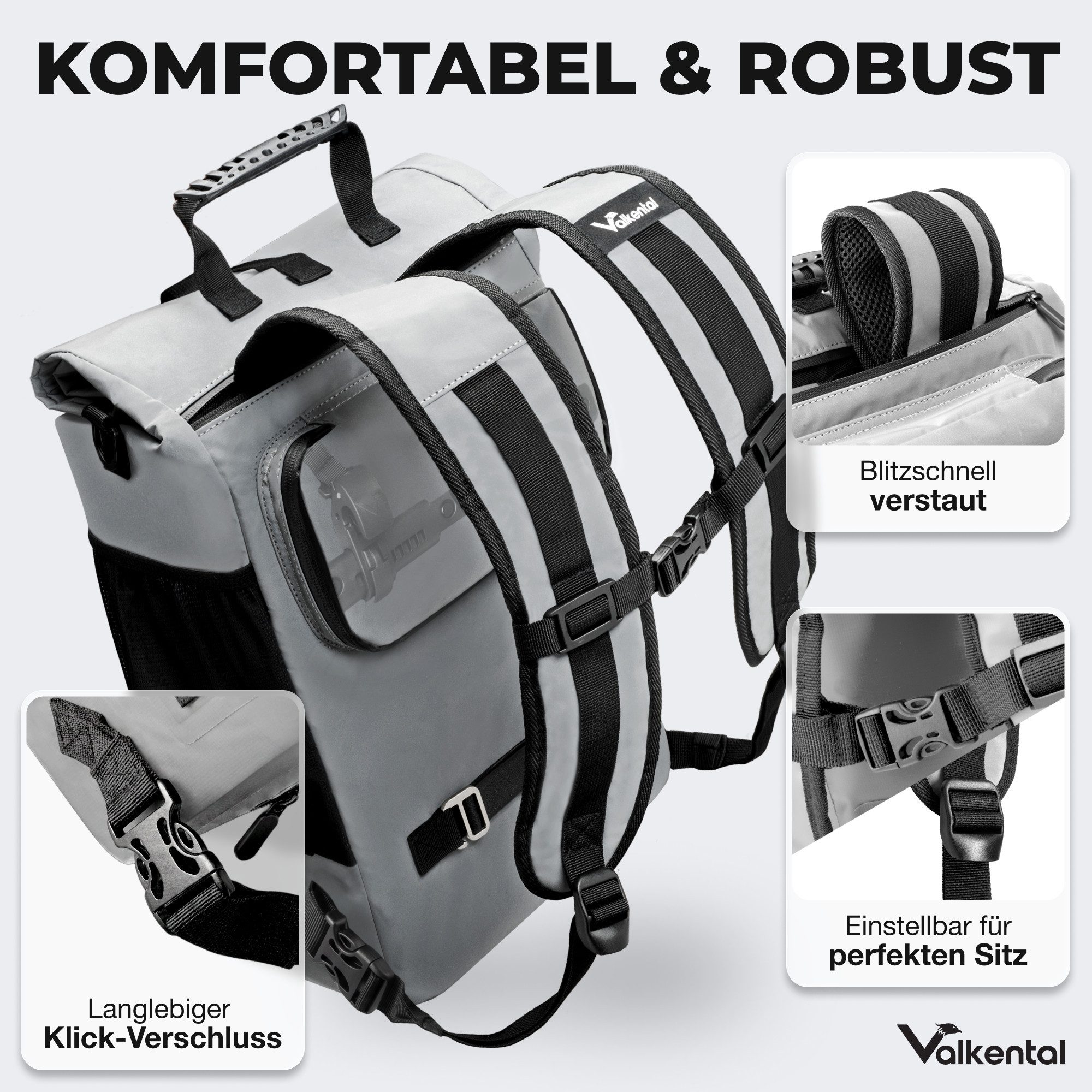 Valkental Fahrradtasche Gepäckträgertasche, Rucksack und Umhängetasche, 3in1 - wasserdicht & reflektierend 25 L
