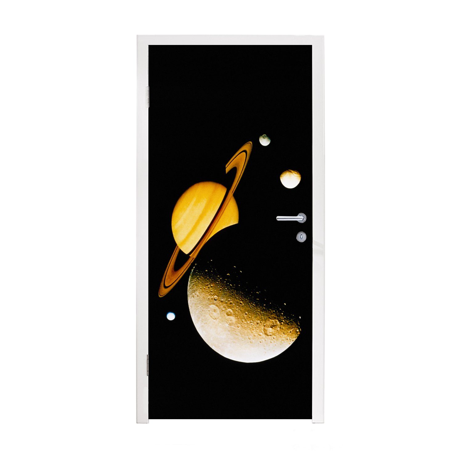 MuchoWow Türtapete Saturn und seine Monde, Matt, bedruckt, (1 St), Fototapete für Tür, Türaufkleber, 75x205 cm