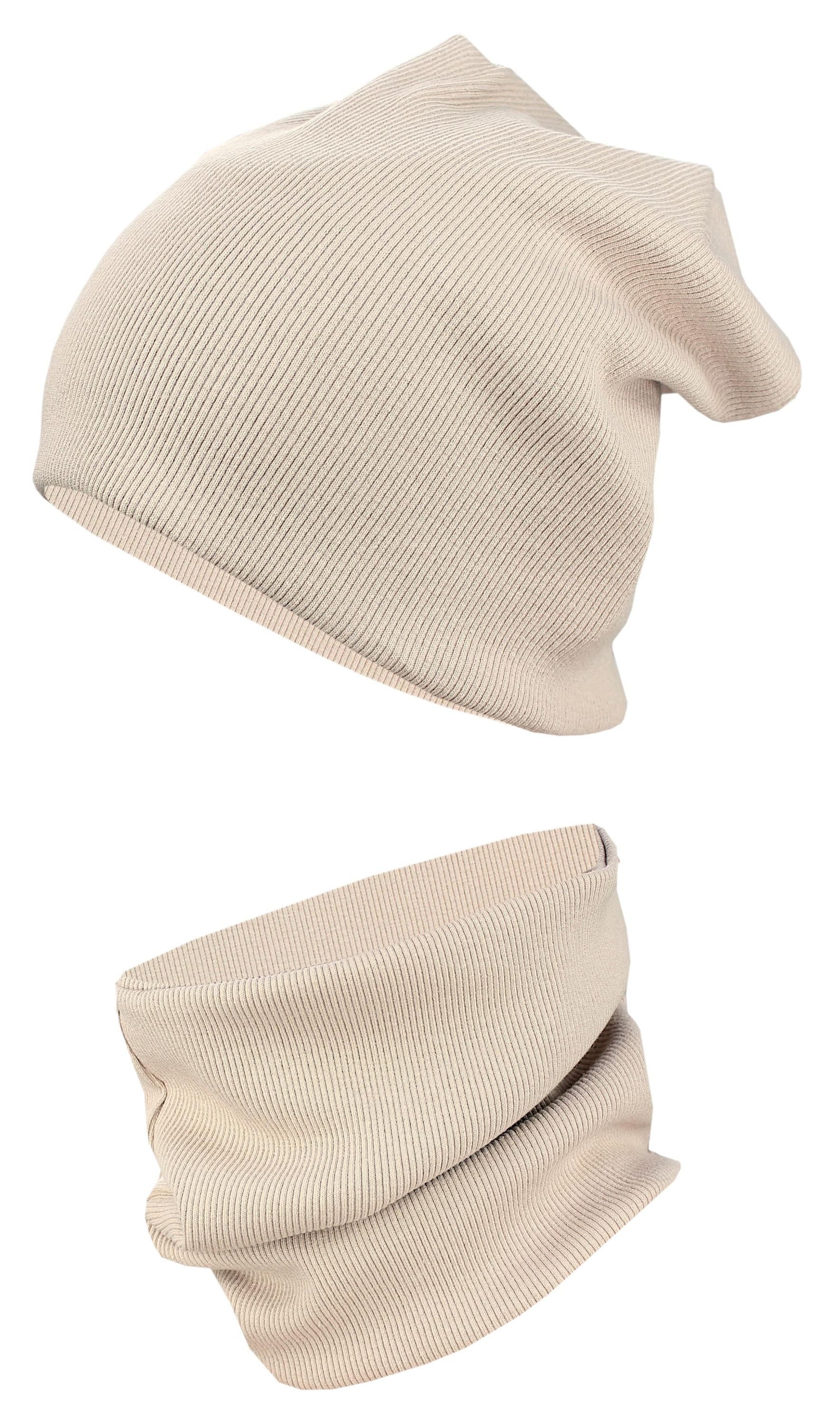 TupTam Beanie Kinder Beanie Mütze Schlauchschal Set aus Jersey und Rippstoff