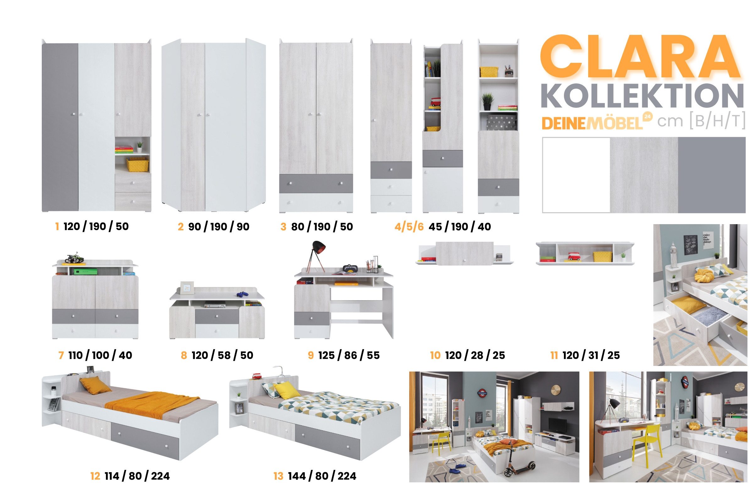 Deine Möbel 24 TV-Board CLARA 08 TV-Lowboard 120cm breit CLARA-Kollektion (Set, 1 St., Nachtkonsole), Viel Stauraum für Multimedia-Zubehör und Alltagsgegenstände