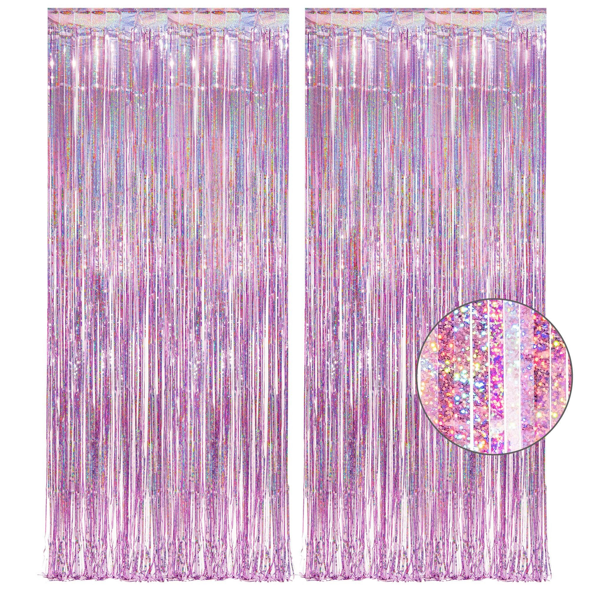 FOUORTUNATE-BEE Luftschlange Rosa Lametta Vorhang Party Deko Glitzer Fotohintergrund Geburtstag, Für Einschulung Geburtstag Mädchenparty Wand Tür Hintergrund Deko