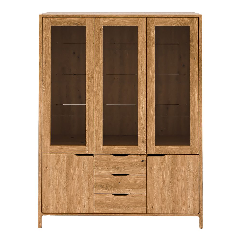 Lomadox Vitrine THORNBURY-165 Vitrinenschrank, Wildeiche massiv geölt, montiert, 140cm, grifflos