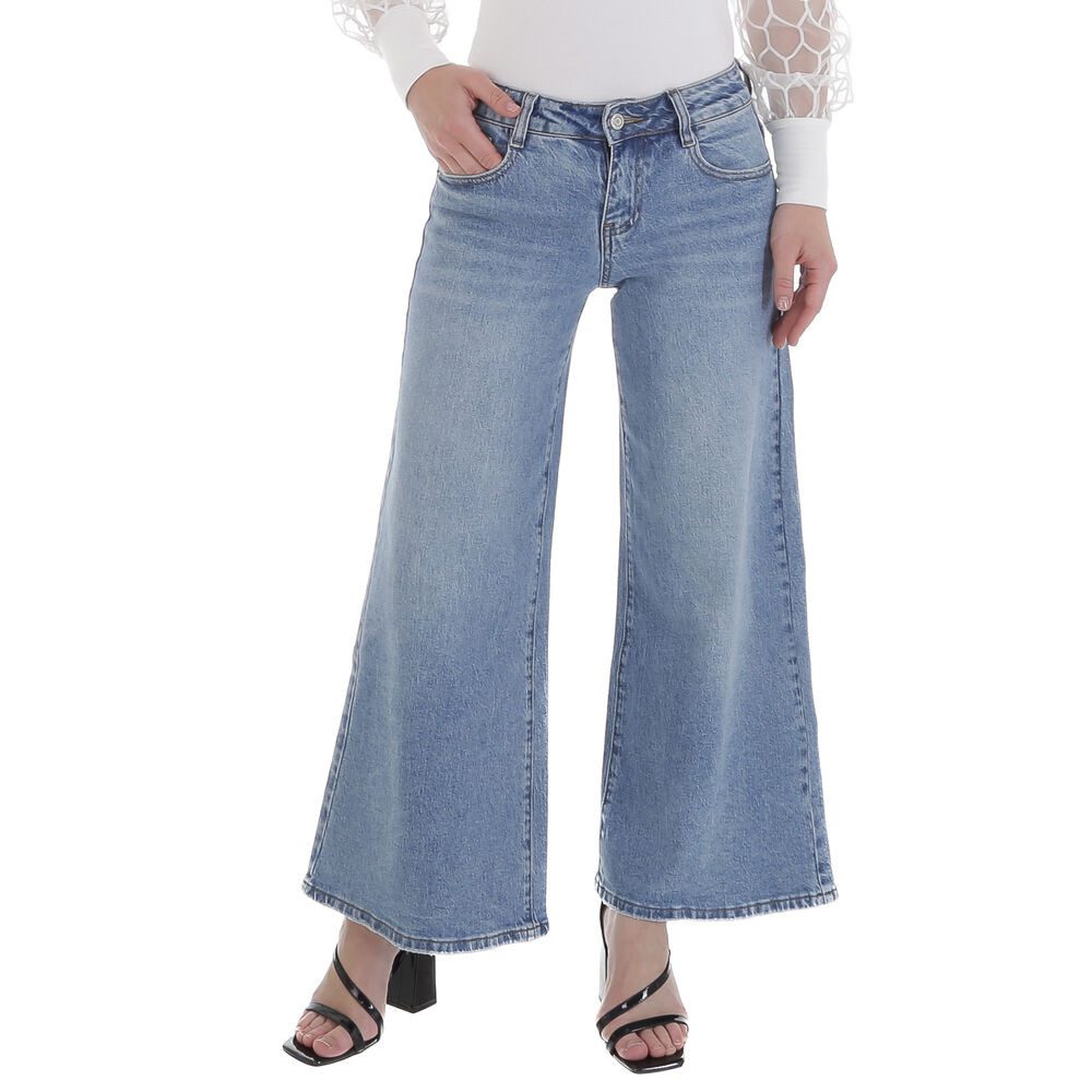 Ital-Design Ankle-Jeans Weite Damenjeans mit hochwertiger Verarbeitung für Alltag (89867164) Used-Look Stretch Bootcut Jeans in Blau