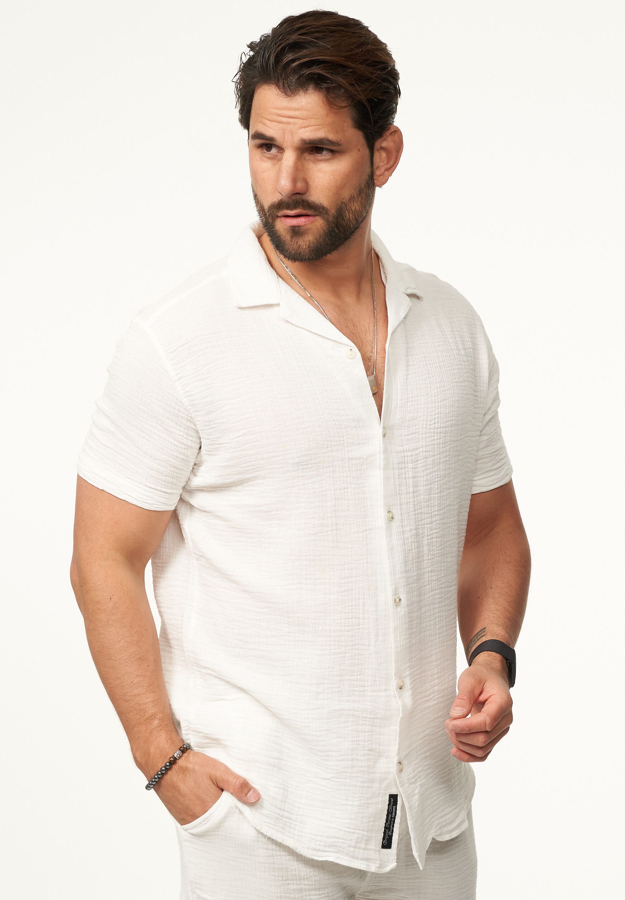 CARISMA Kurzarmhemd im Vintage Summer-Look in Crinkle Optik Herren luftig leichtes Kurzarm Feinstrick Polo-Hemd T-Shirt