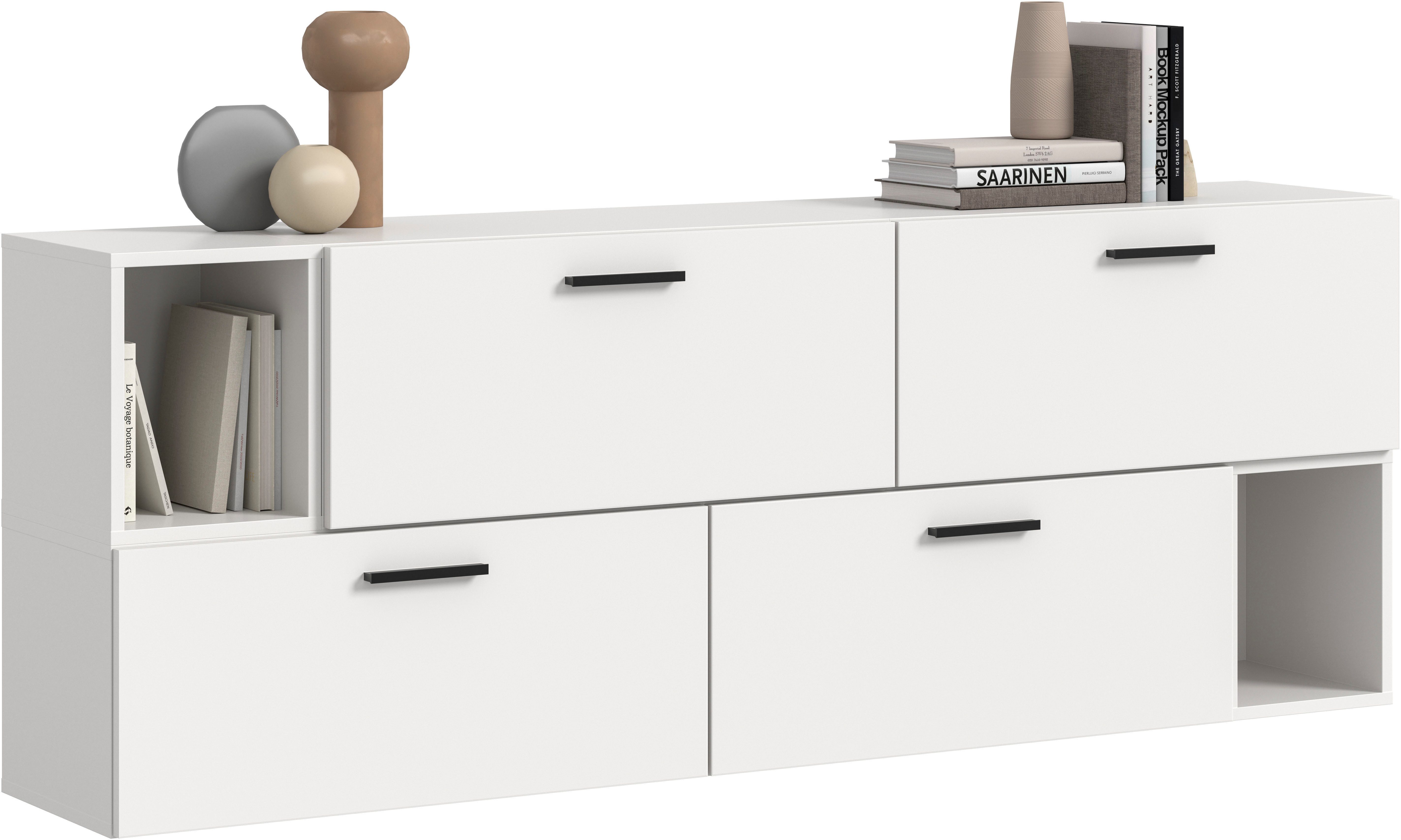 Home affaire Schrank-Set ENESTE, 6-teilig, in verschiedenen Farben, individuell kombinierbar, (2-St., verschiedenste Kombinationmöglichkeiten, stehend oder hängend), Stauraumelement, Kombination, Wohnkombination, Schrankwand, Lowboard