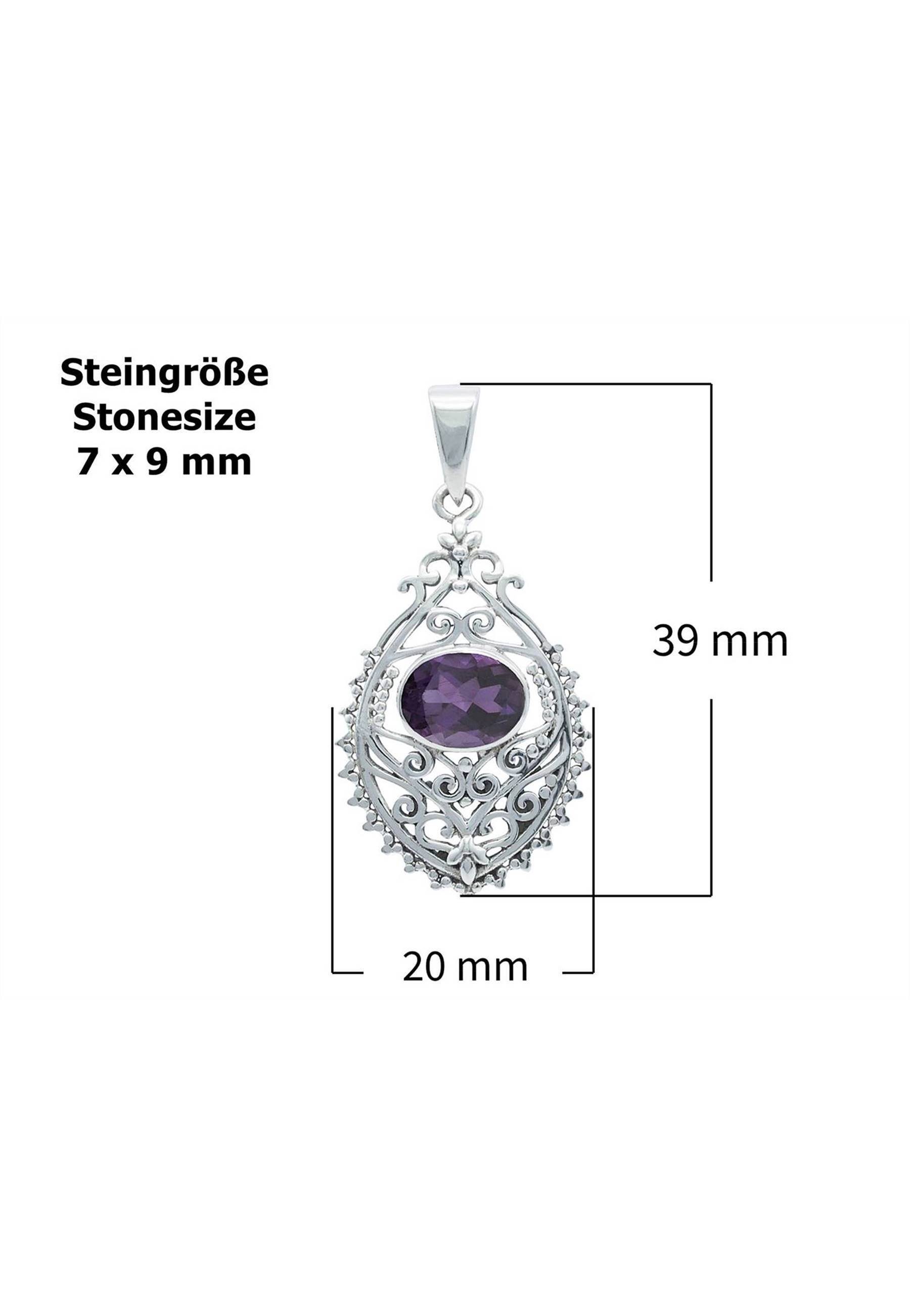 mantraroma Kette mit Anhänger 925er SilbermitAmethyst facettiert