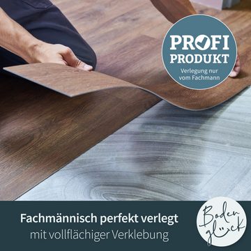 Bodenglück Vinylboden Klebe-Vinyl Usedom, Braun, natürliche Holzoptik, 1219 x 228 x 2,5 mm, Paketpreis für 3,34 m², Fußwarm, wasserfest, pflegeleicht, minimale Aufbauhöhe, für Fußbodenheizung geeignet