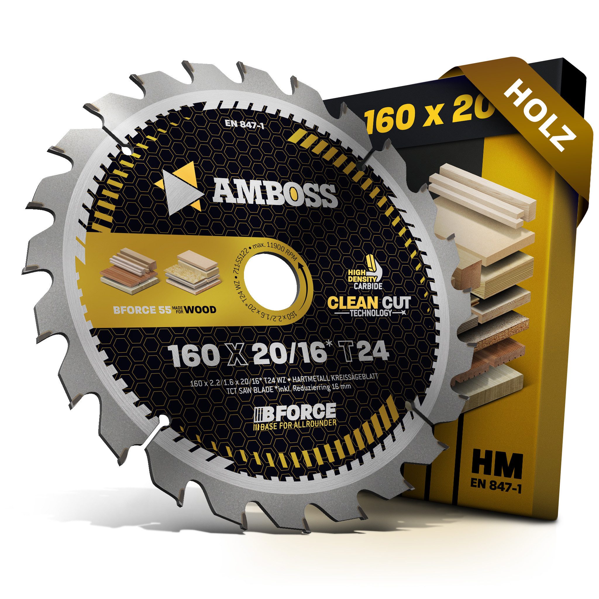 Amboss Werkzeuge Kreissägeblatt HM Kreissägeblatt - 160 x 2.2/1.6 x 20 Z24 WZ