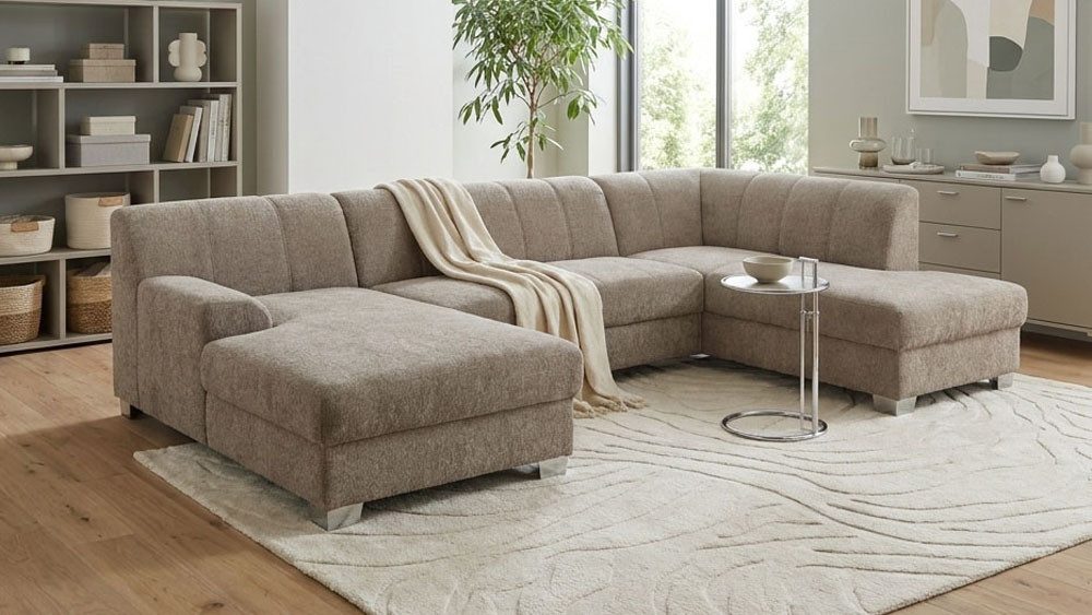 OTTO home Wohnlandschaft Lolland 296 x 195 cm, modern, mit Steppungen, mittelfester Sitz, mit Schlaffunktion, U-Form, aus Pet Friendly Bezug