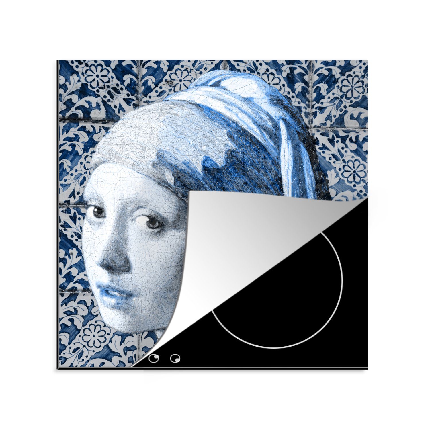 MuchoWow Herdblende-/Abdeckplatte Mädchen mit Perlenohrring - Johannes Vermeer - Delfter Blau, Vinyl, (1 tlg), 78x78 cm, Ceranfeldabdeckung, Arbeitsplatte für küche | Herdabdeckplatten