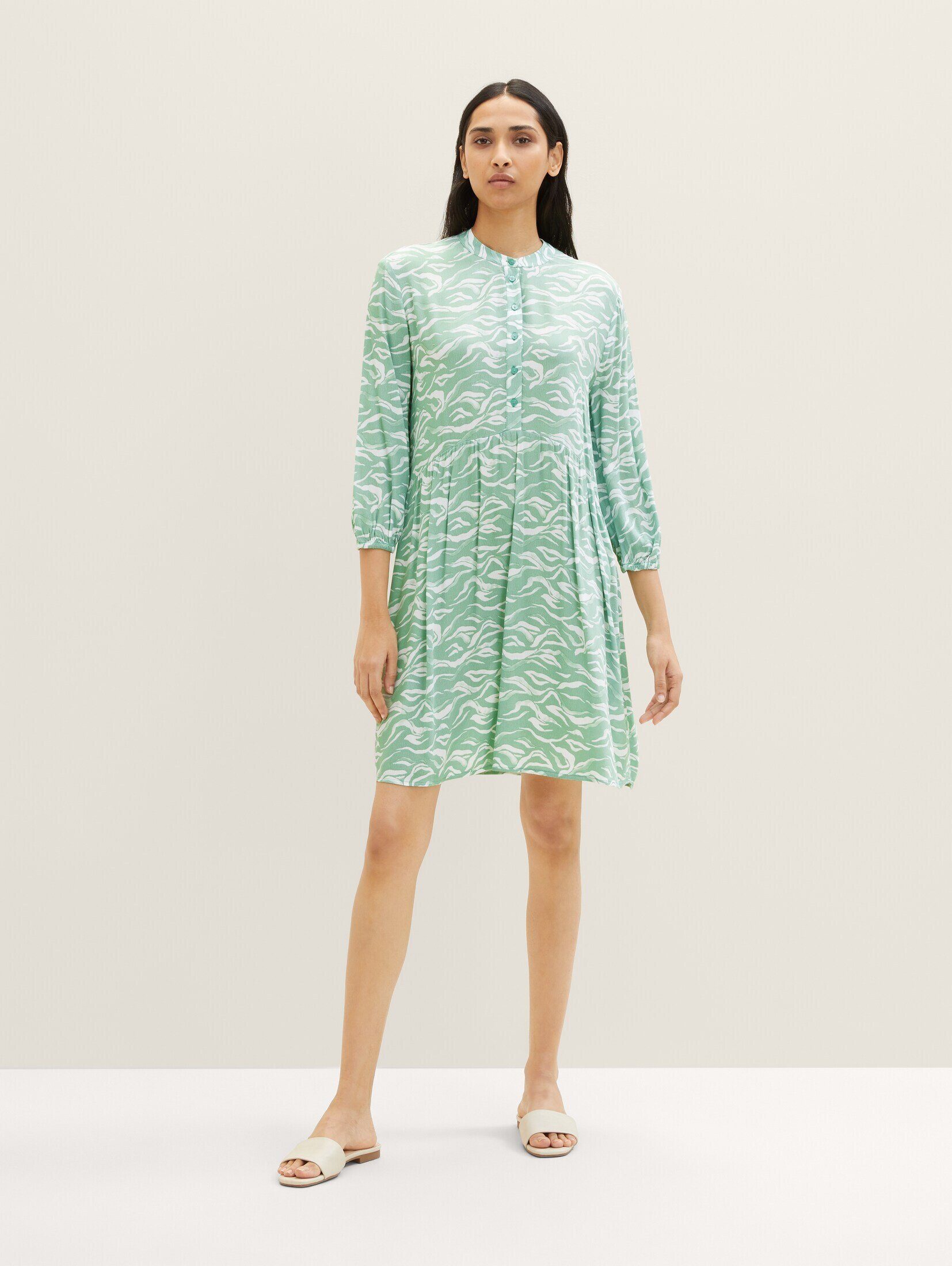 Kleid Allover-Print small Jerseykleid wavy green mit TOM TAILOR design