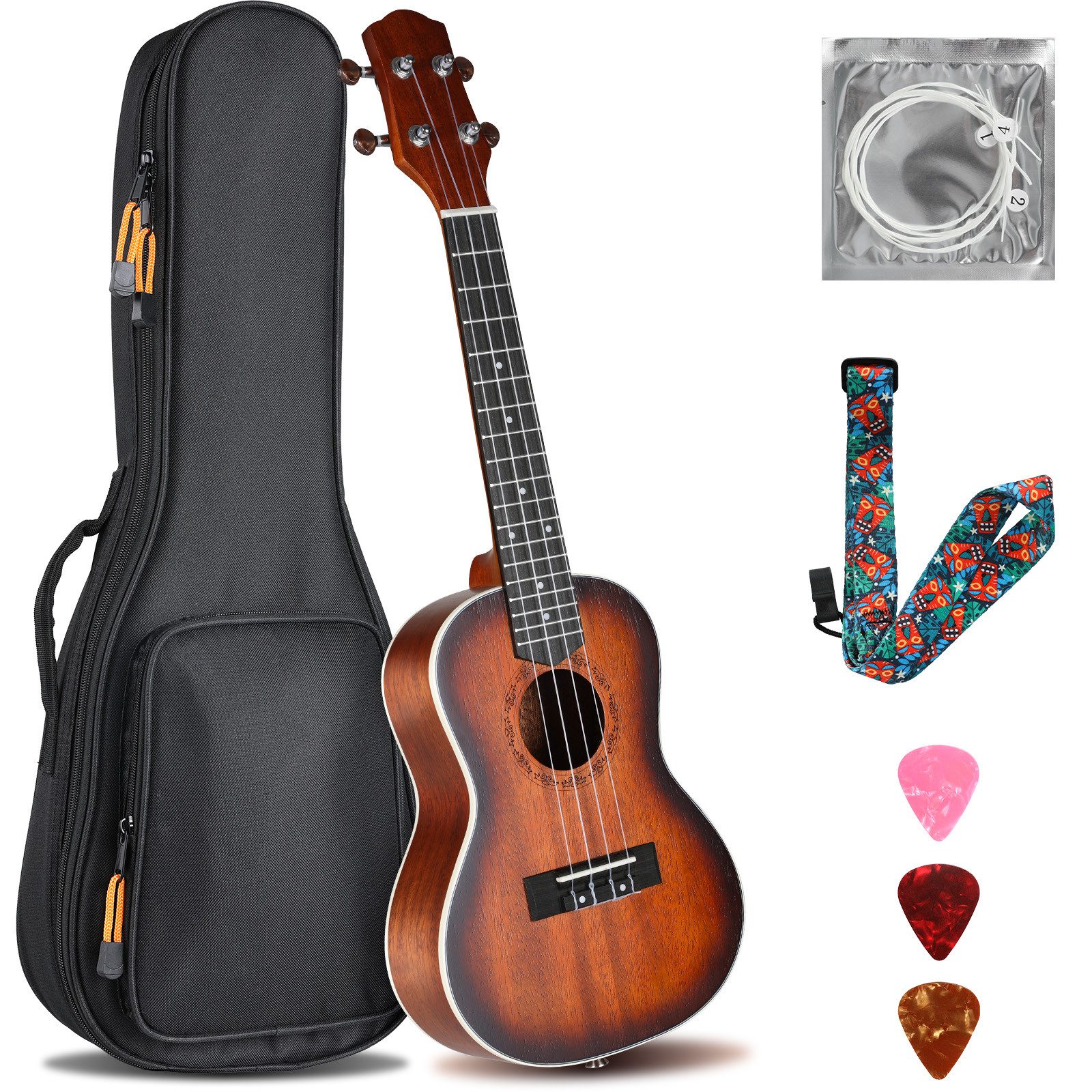 Ukulele mit Gigbag, Gurt